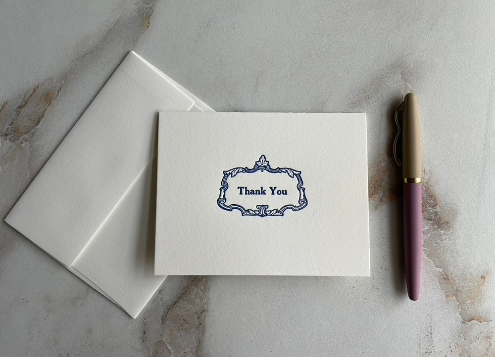 Letterpress Printed Thank You Card, Folded Notecard with Envelope. - Hearty Greetings