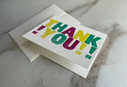 Set of 10, Letterpress THANK YOU Folded Cards with Envelopes. Boxed card set. - Hearty Greetings