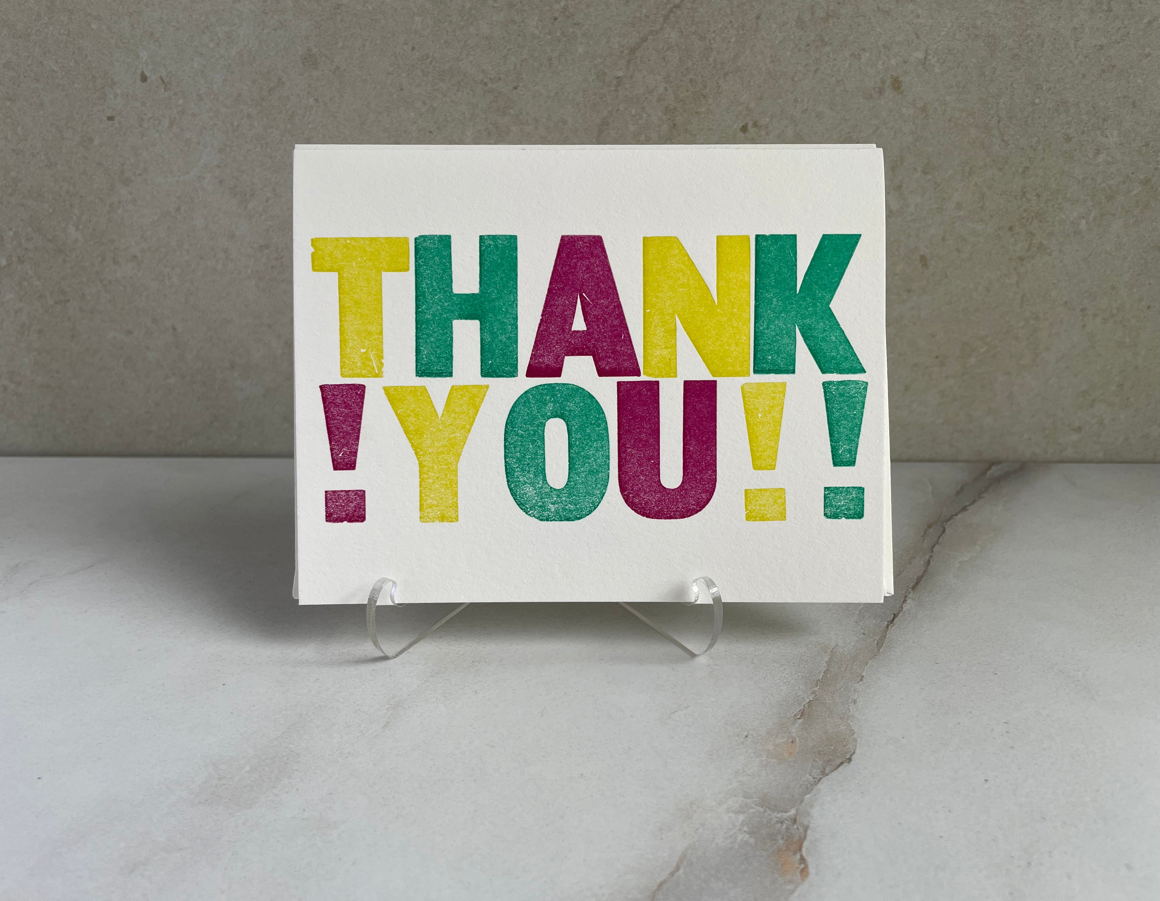 Letterpress THANK YOU Card, Colorful Folded Notecard with Envelope. - Hearty Greetings