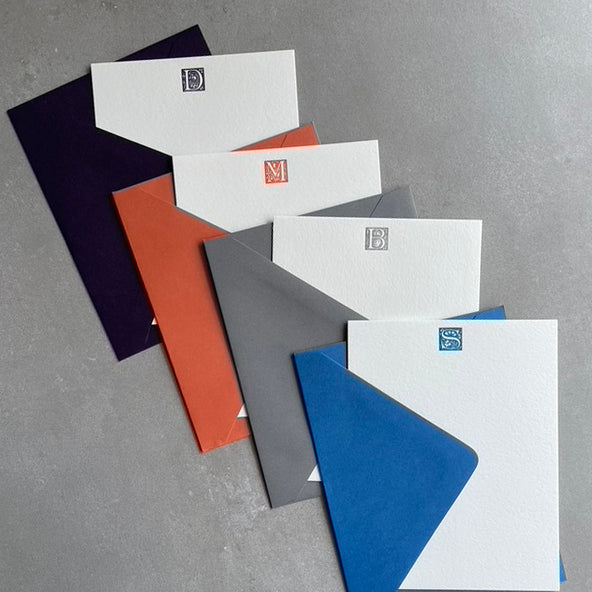 Storybook: Custom Initial Letterpress Stationery. Personalized Notecards with Envelopes. - Hearty Greetings
