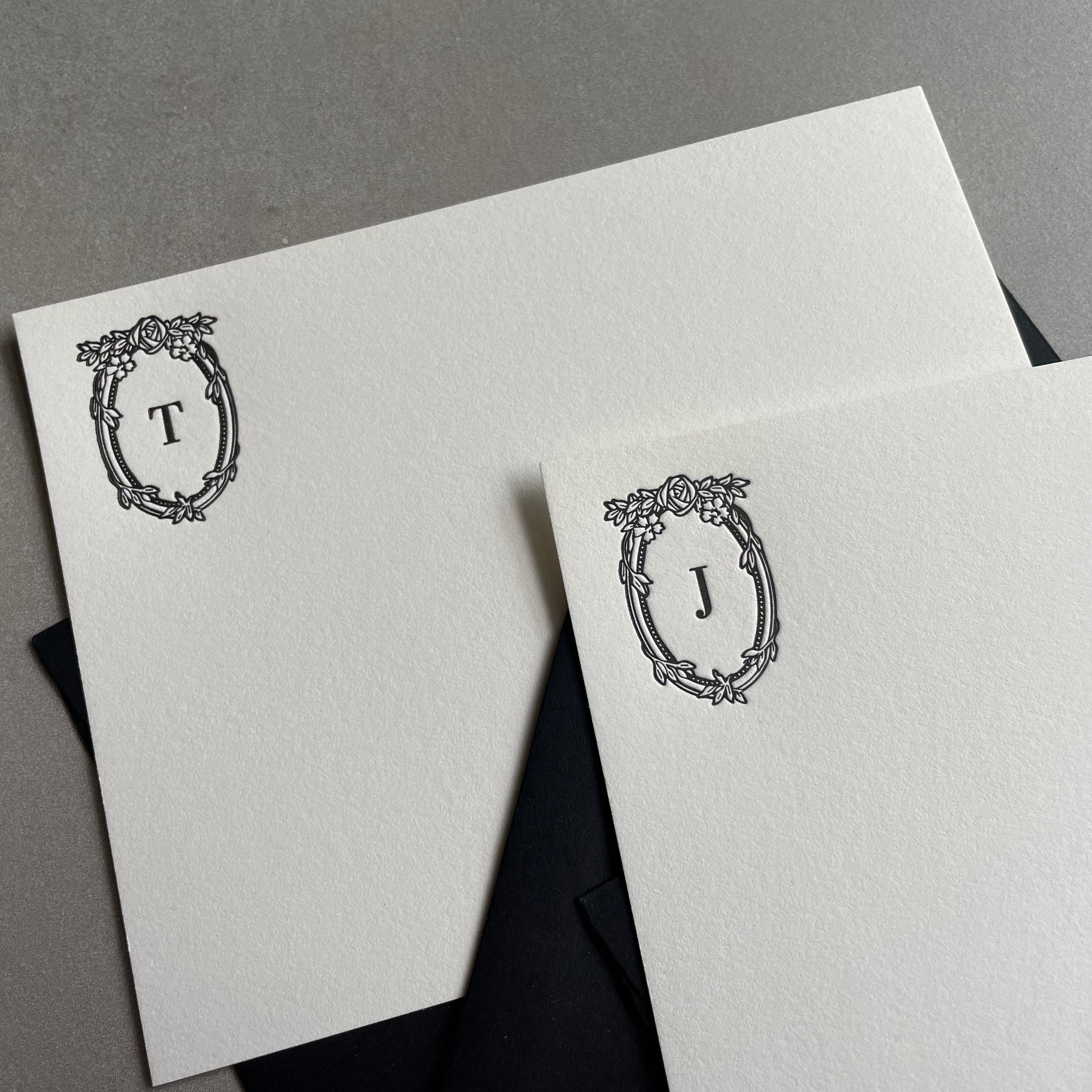 Feeling Rosey: Custom Initial Letterpress Stationery. Personalized Notecards with Envelopes. - Hearty Greetings