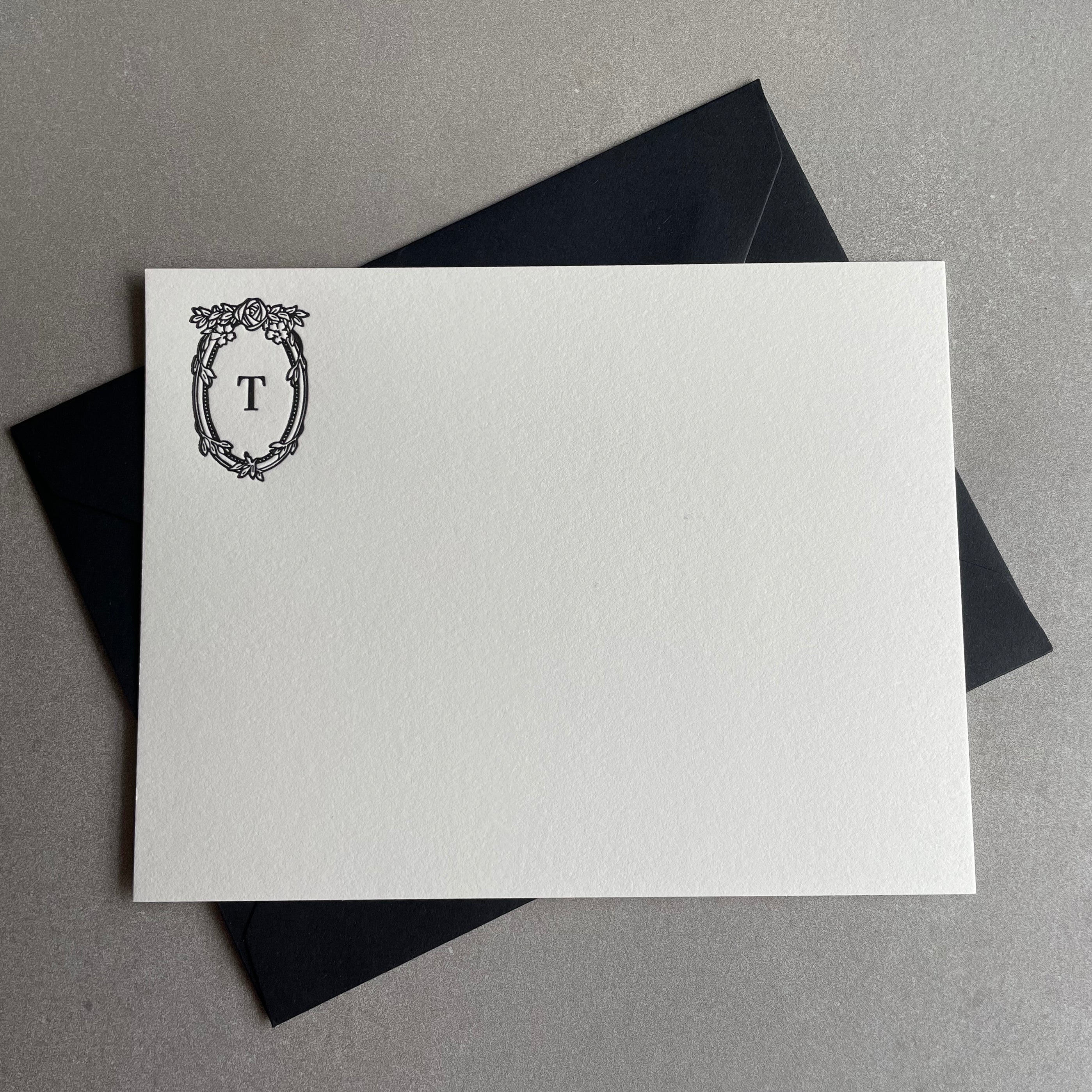 Feeling Rosey: Custom Initial Letterpress Stationery. Personalized Notecards with Envelopes. - Hearty Greetings
