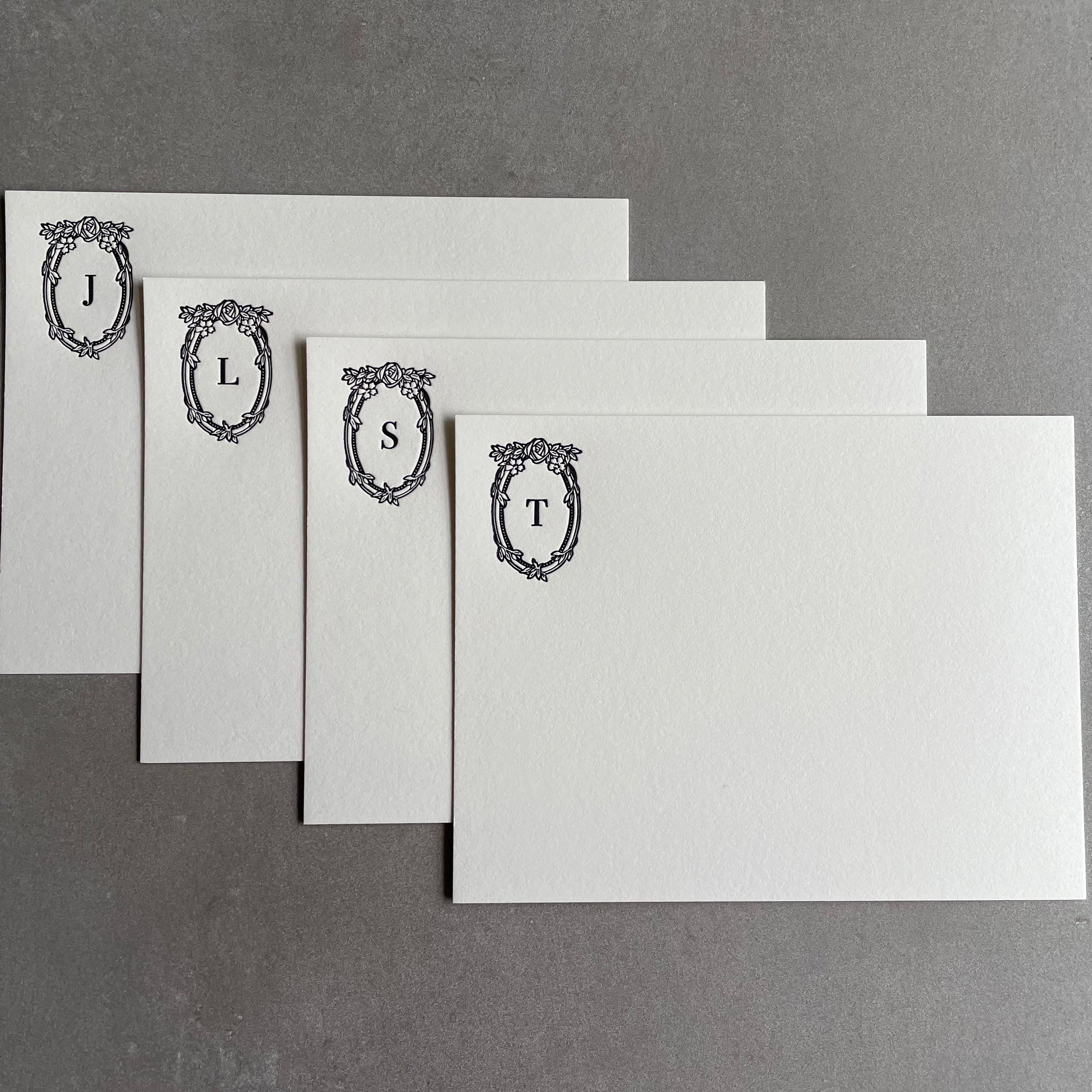 Feeling Rosey: Custom Initial Letterpress Stationery. Personalized Notecards with Envelopes. - Hearty Greetings