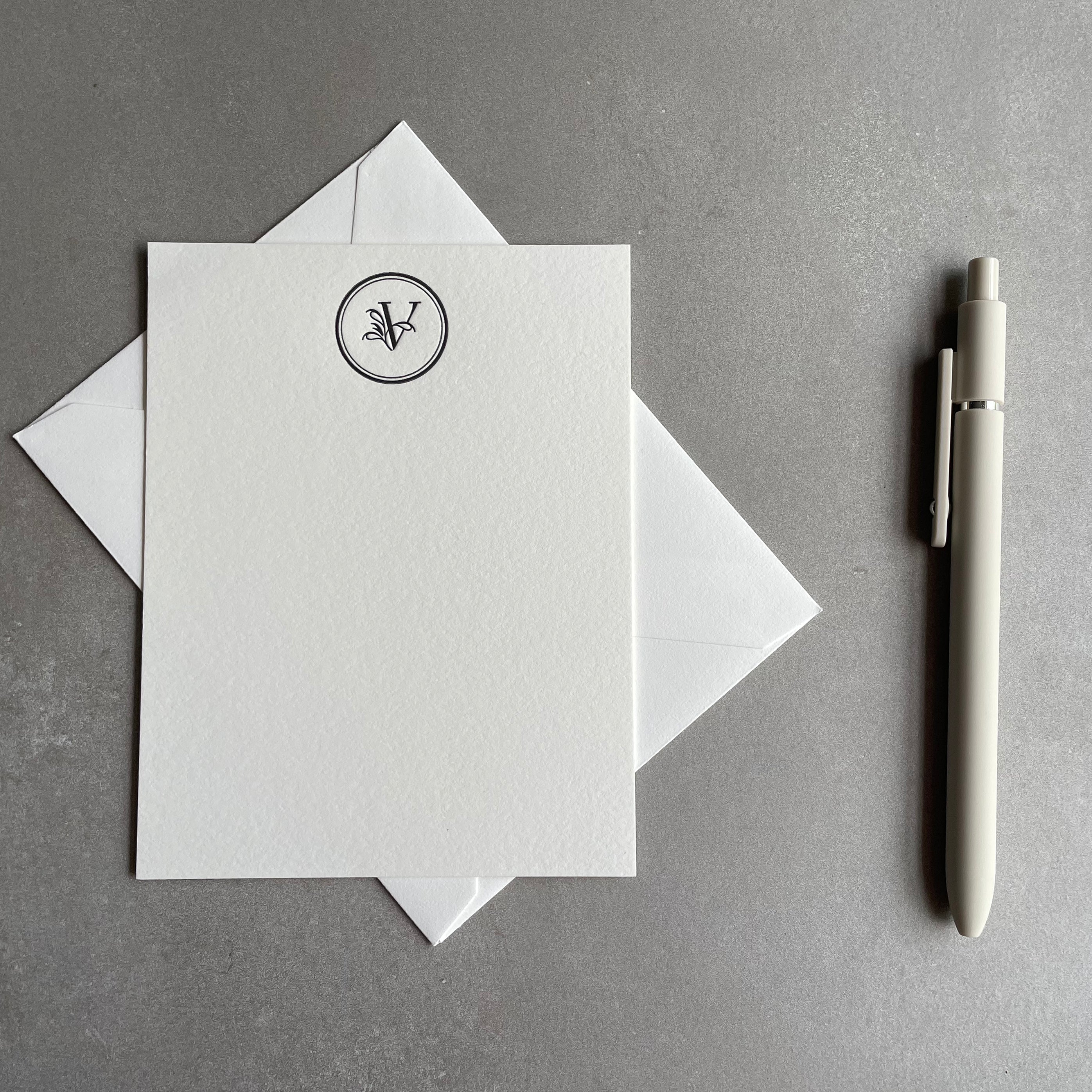 Fancy Stamp: Custom Initial Letterpress Stationery. Personalized Notecards with Envelopes. - Hearty Greetings
