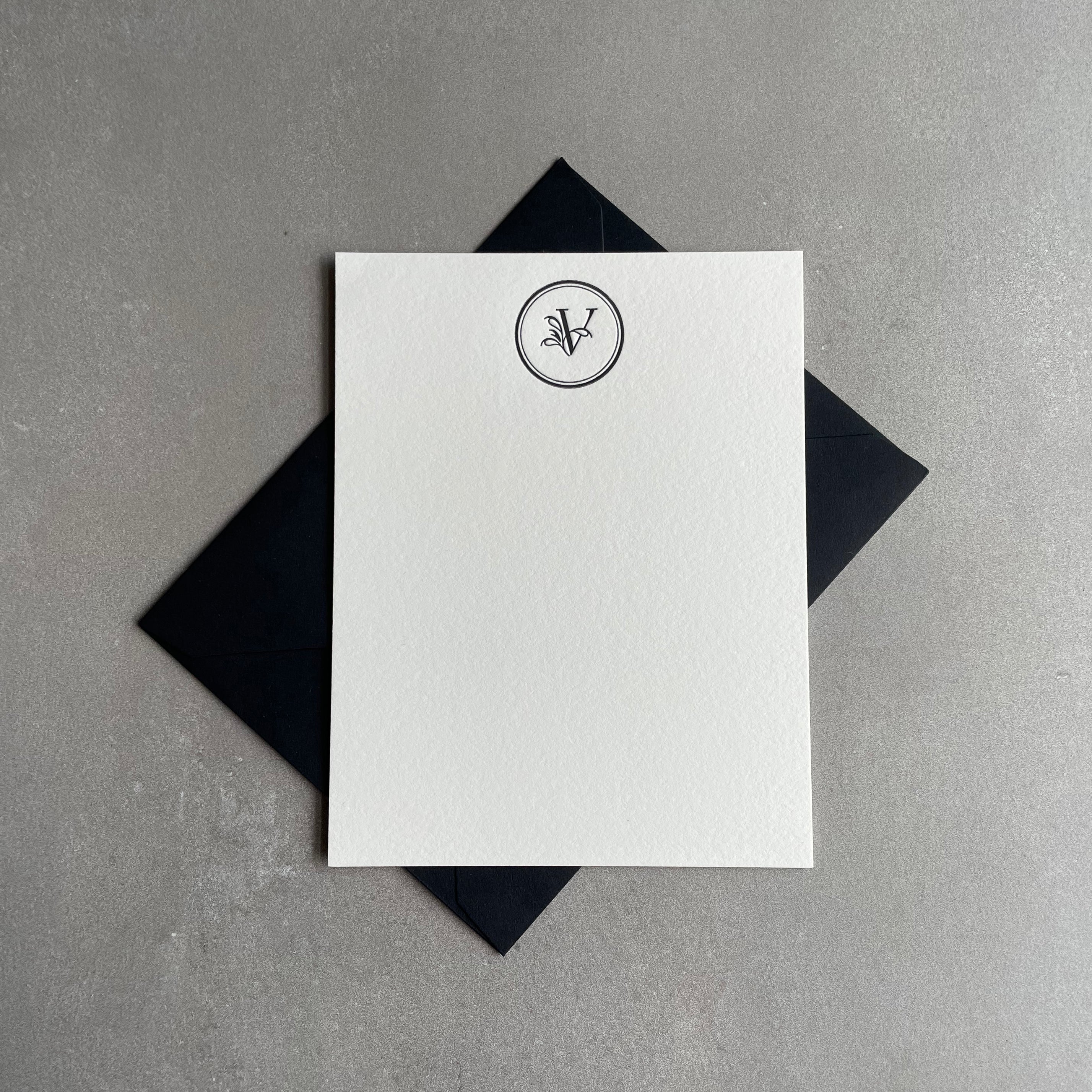 Fancy Stamp: Custom Initial Letterpress Stationery. Personalized Notecards with Envelopes. - Hearty Greetings