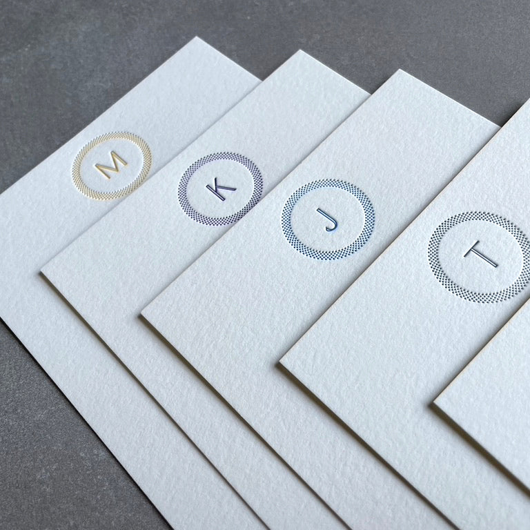 Simple Circle: Custom Initial Letterpress Stationery. Personalized Notecards with Envelopes. - Hearty Greetings