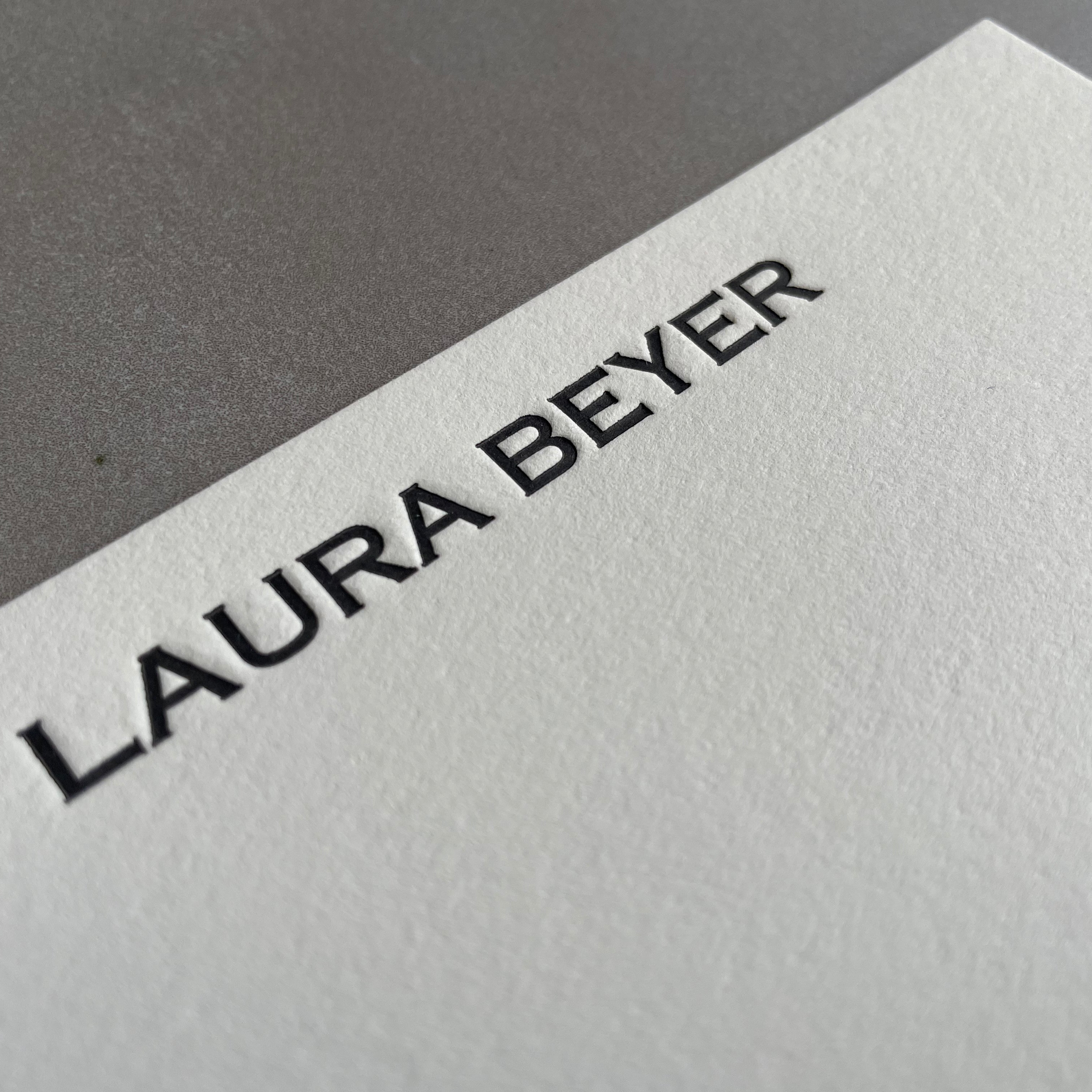 Copperplate: Custom Name Letterpress Stationery. Personalized Notecards with Envelopes. - Hearty Greetings