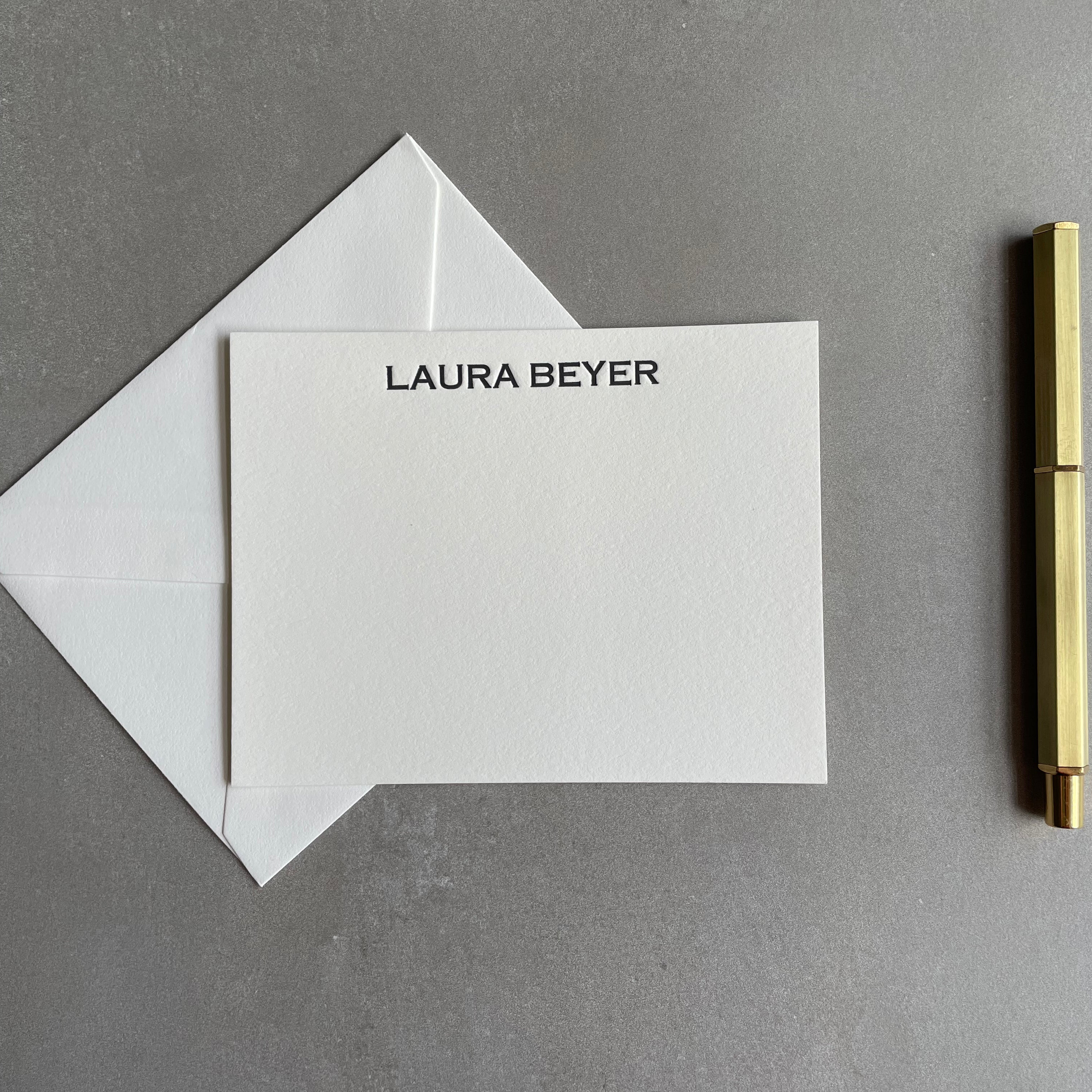 Copperplate: Custom Name Letterpress Stationery. Personalized Notecards with Envelopes. - Hearty Greetings