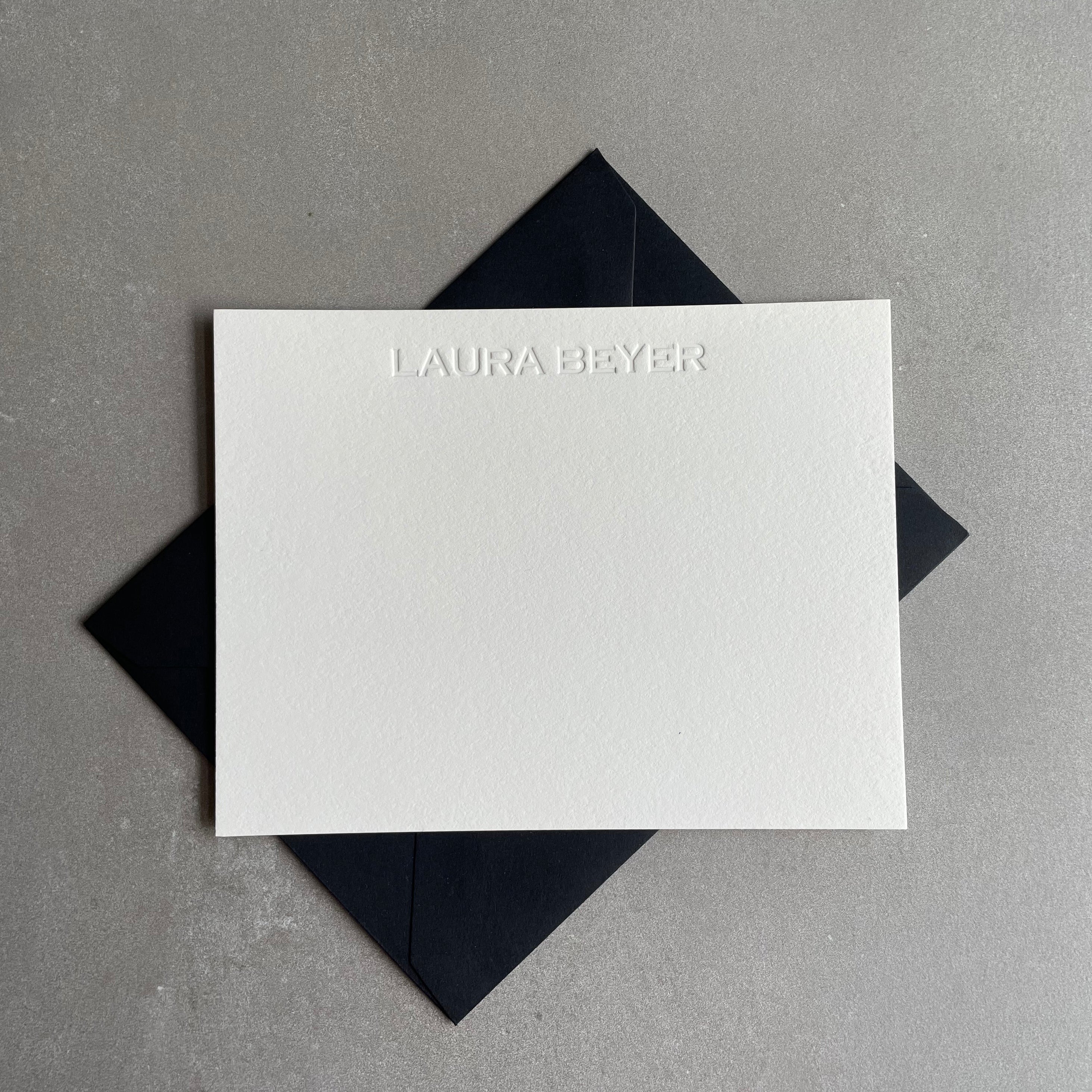 Blind Embossed: Custom Name Letterpress Stationery. Personalized Notecards with Envelopes. - Hearty Greetings