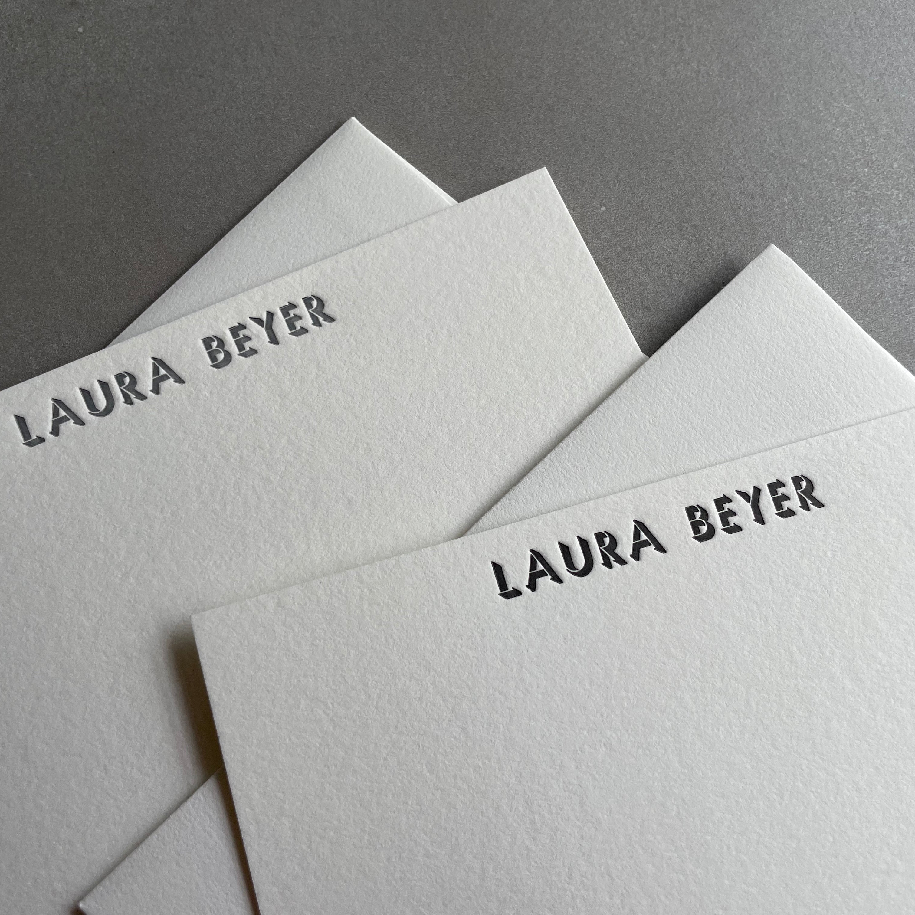 Shadow: Custom Name Letterpress Stationery. Personalized Notecards with Envelopes. - Hearty Greetings