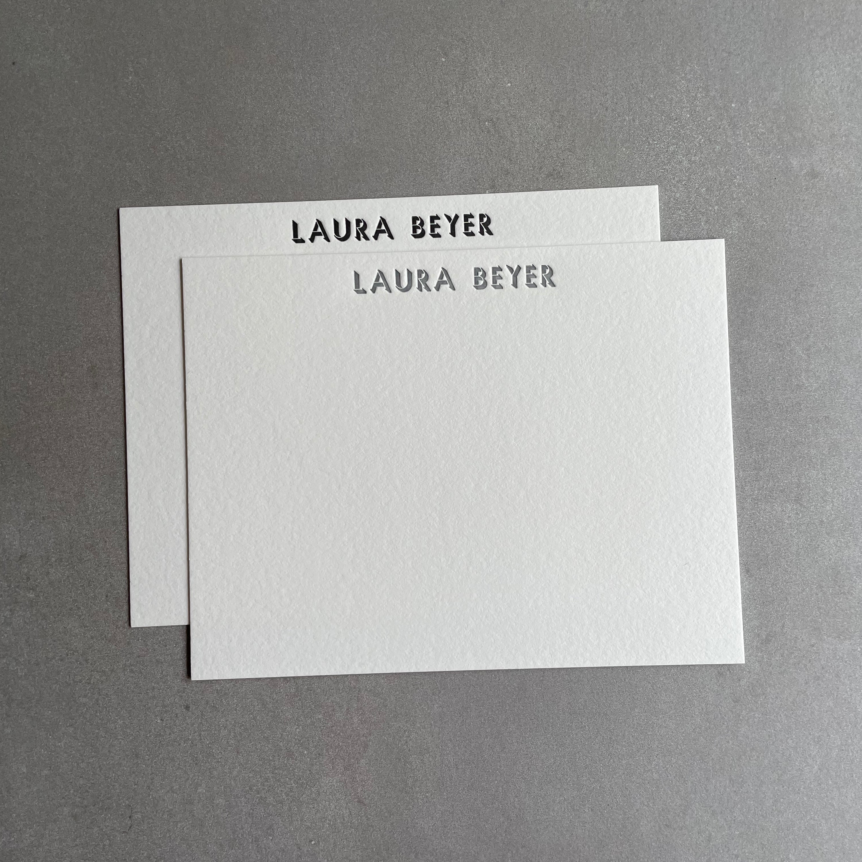 Shadow: Custom Name Letterpress Stationery. Personalized Notecards with Envelopes. - Hearty Greetings
