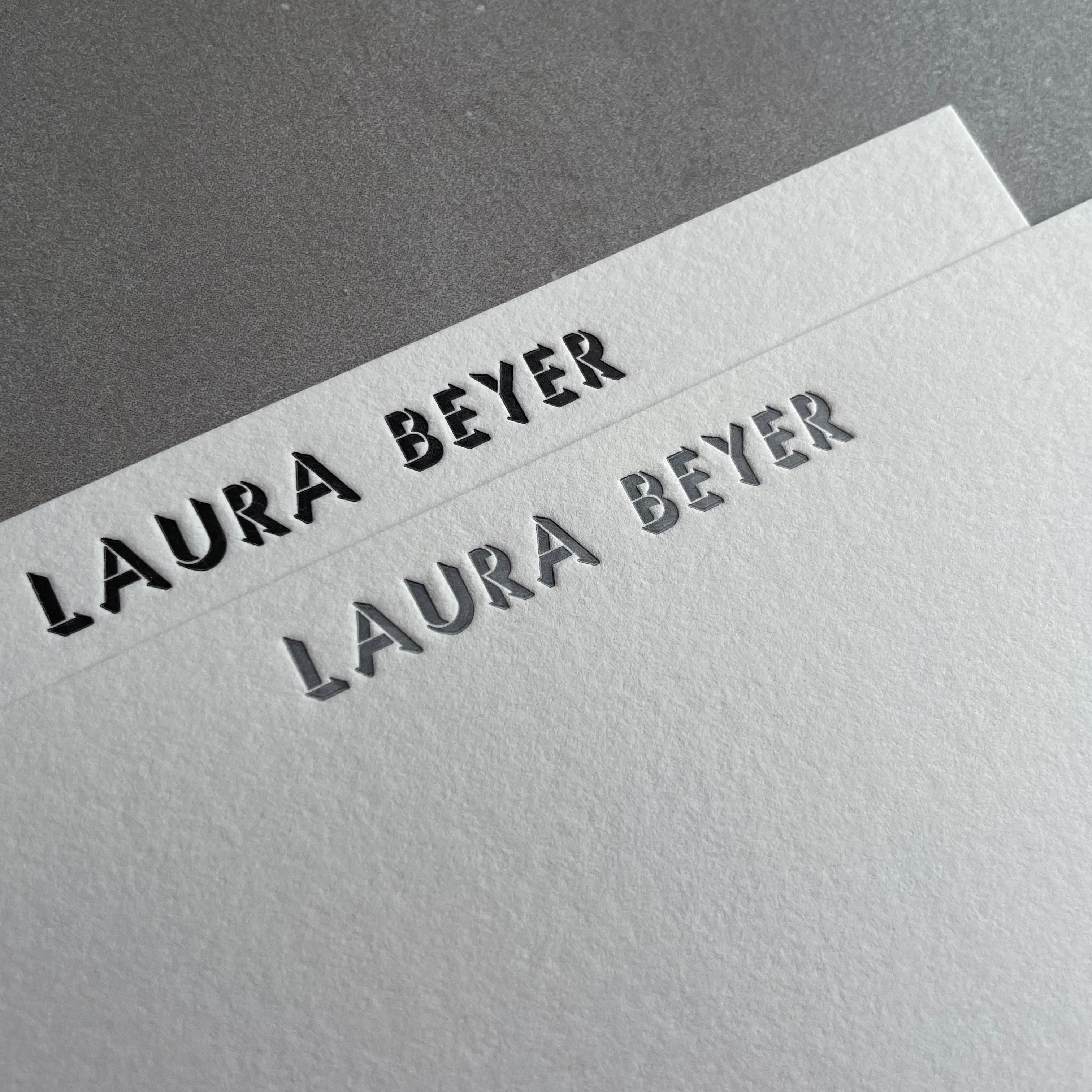 Shadow: Custom Name Letterpress Stationery. Personalized Notecards with Envelopes. - Hearty Greetings