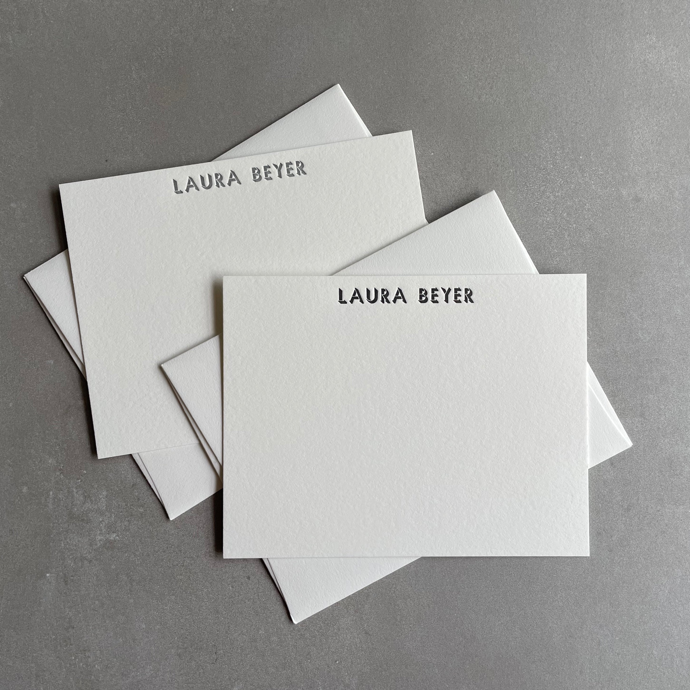 Shadow: Custom Name Letterpress Stationery. Personalized Notecards with Envelopes. - Hearty Greetings