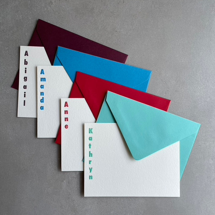 Tightrope: Custom Name Letterpress Stationery. Personalized Notecards with Envelopes. - Hearty Greetings