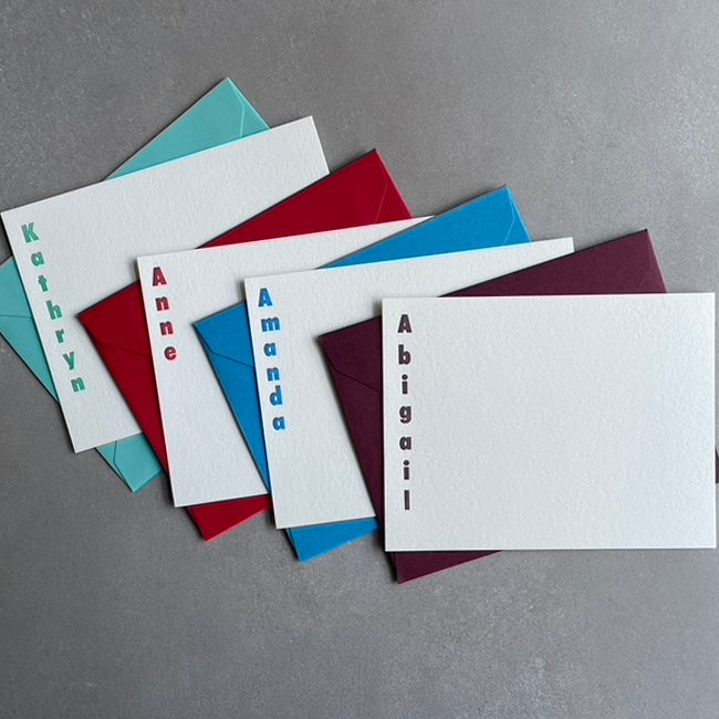 Tightrope: Custom Name Letterpress Stationery. Personalized Notecards with Envelopes. - Hearty Greetings