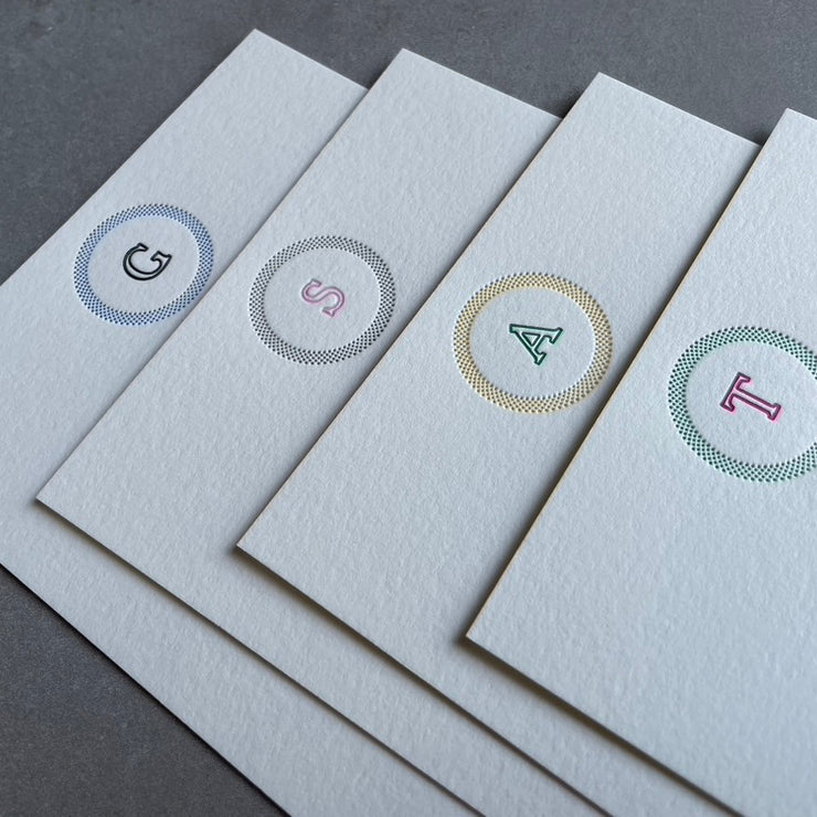 Simple Circle: 2 Color, Custom Initial Letterpress Stationery. Personalized Notecards with Envelopes. - Hearty Greetings