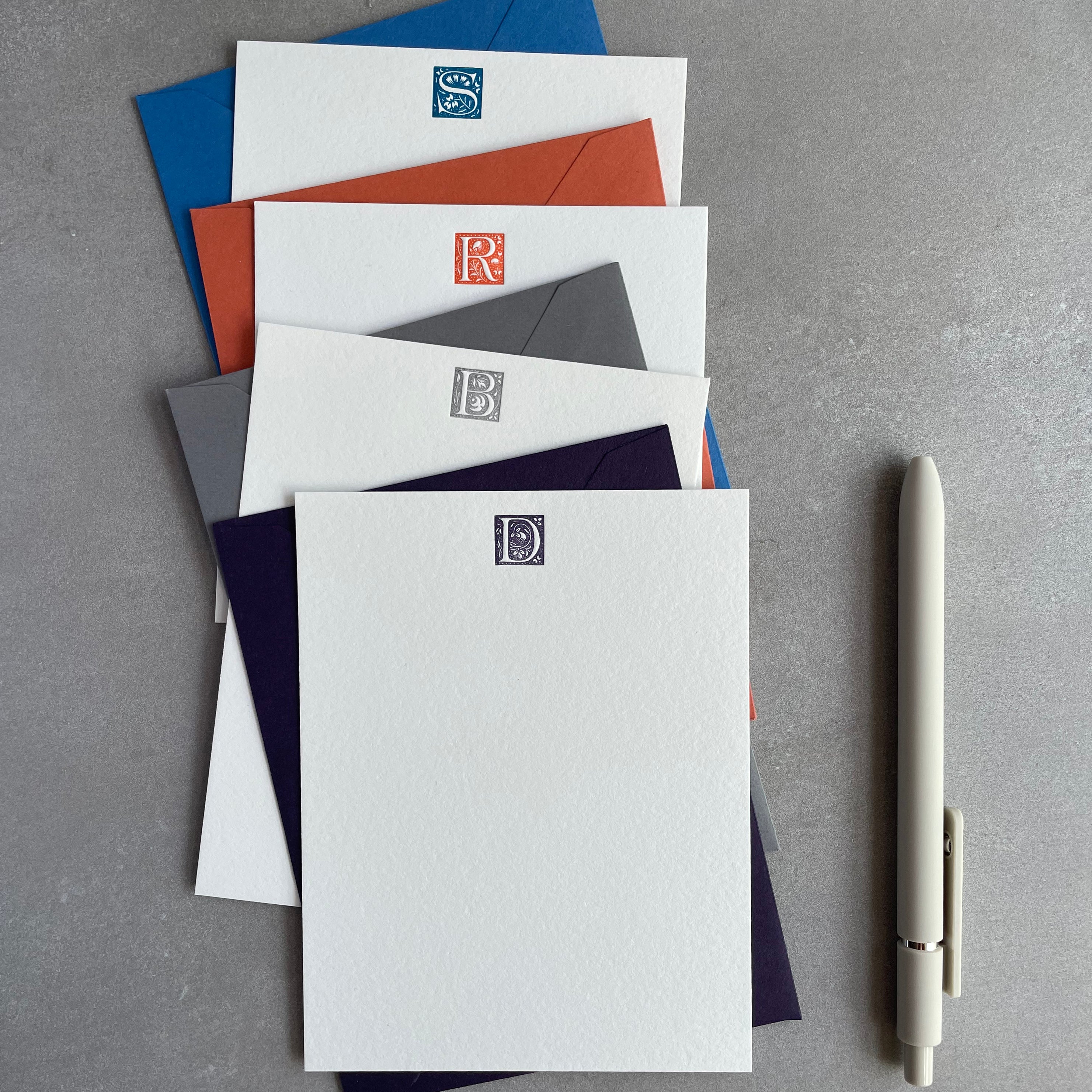 Storybook: Custom Initial Letterpress Stationery. Personalized Notecards with Envelopes. - Hearty Greetings