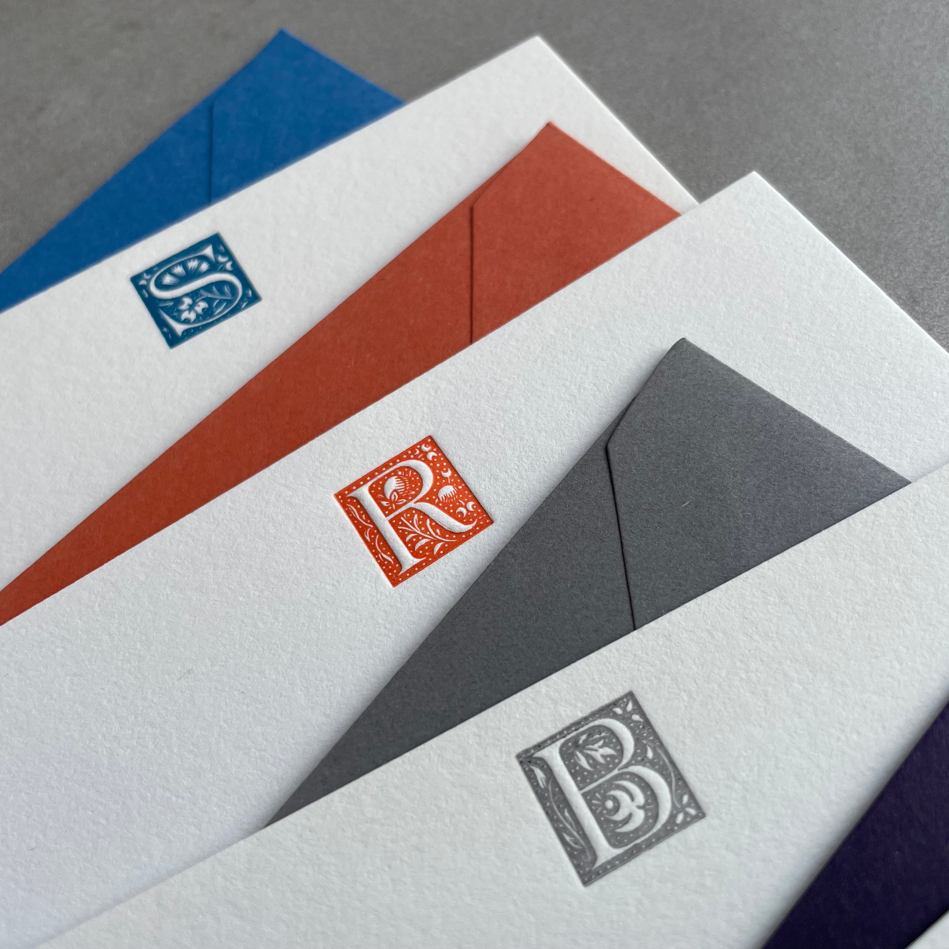 Storybook: Custom Initial Letterpress Stationery. Personalized Notecards with Envelopes. - Hearty Greetings