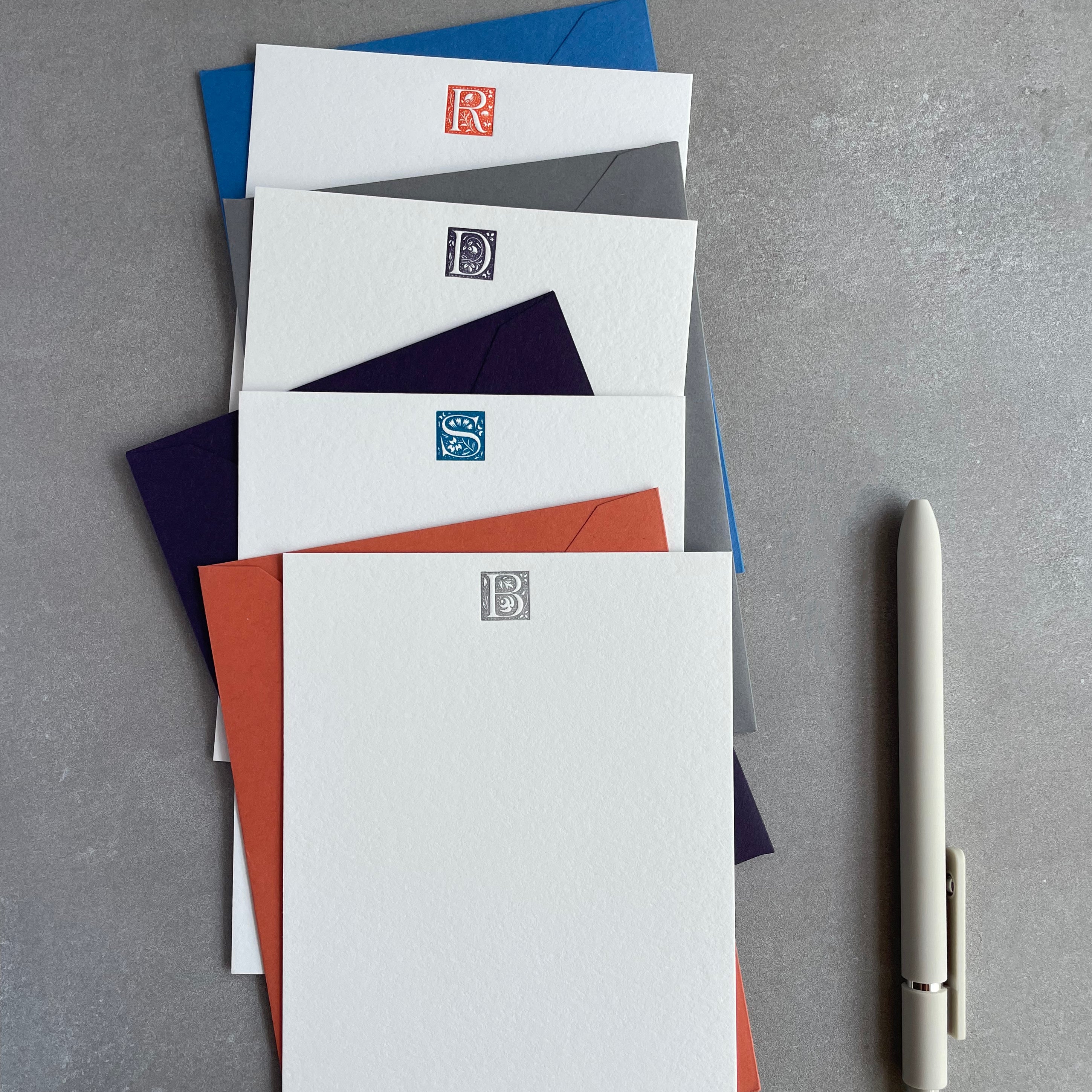 Storybook: Custom Initial Letterpress Stationery. Personalized Notecards with Envelopes. - Hearty Greetings