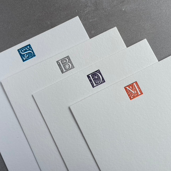 Storybook: Custom Initial Letterpress Stationery. Personalized Notecards with Envelopes. - Hearty Greetings