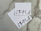 Set of 5, Floral Handprinted Letterpress Notecards with Matching Handprinted Envelopes. - Hearty Greetings