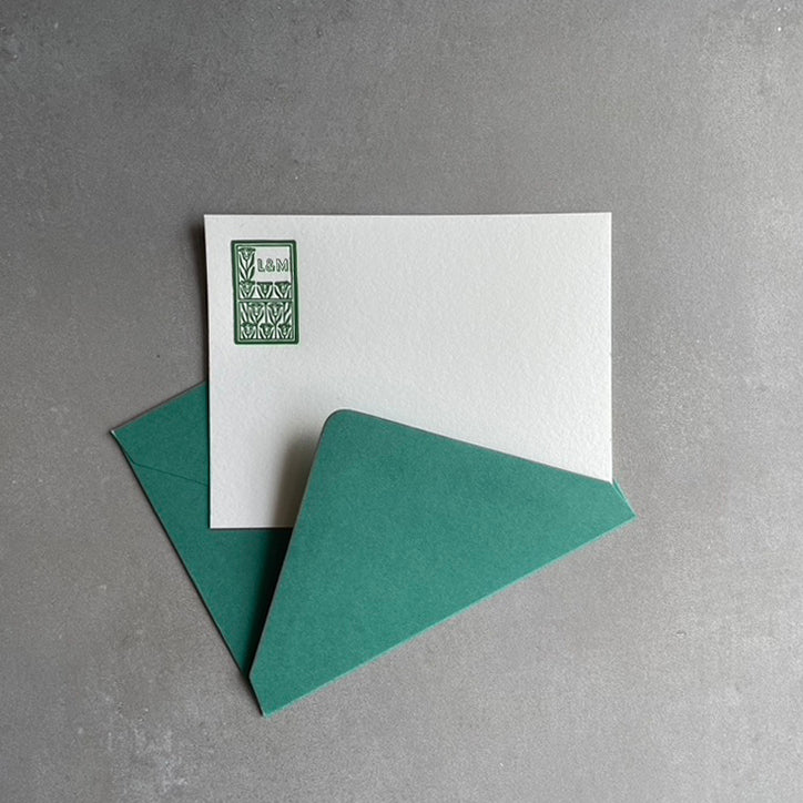 Art Deco: "You and Me" Custom Initial Letterpress Stationery. Personalized Notecards with Envelopes. - Hearty Greetings