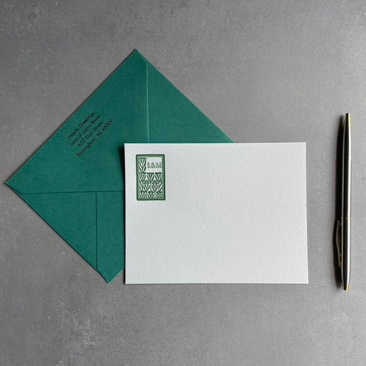 Art Deco: "You and Me" Custom Initial Letterpress Stationery. Personalized Notecards with Envelopes. - Hearty Greetings