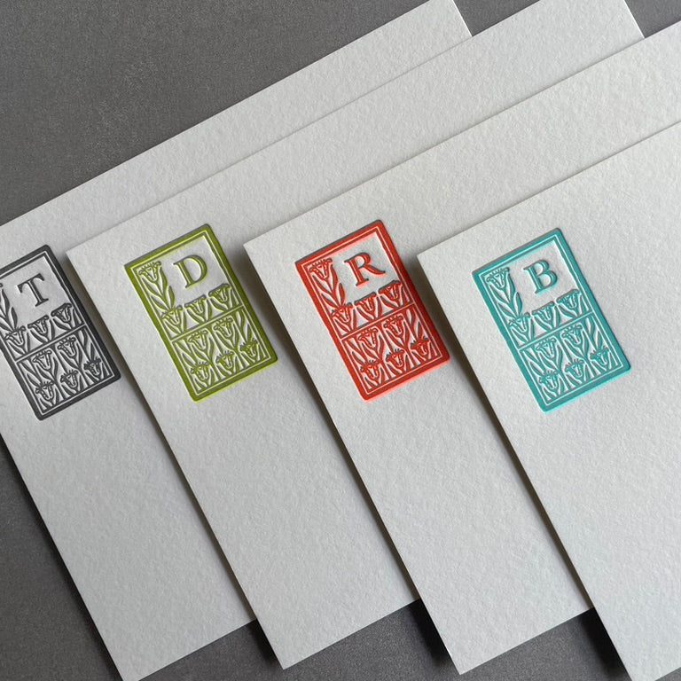 Art Deco: Custom Initial Letterpress Stationery. Personalized Notecards with Envelopes. - Hearty Greetings