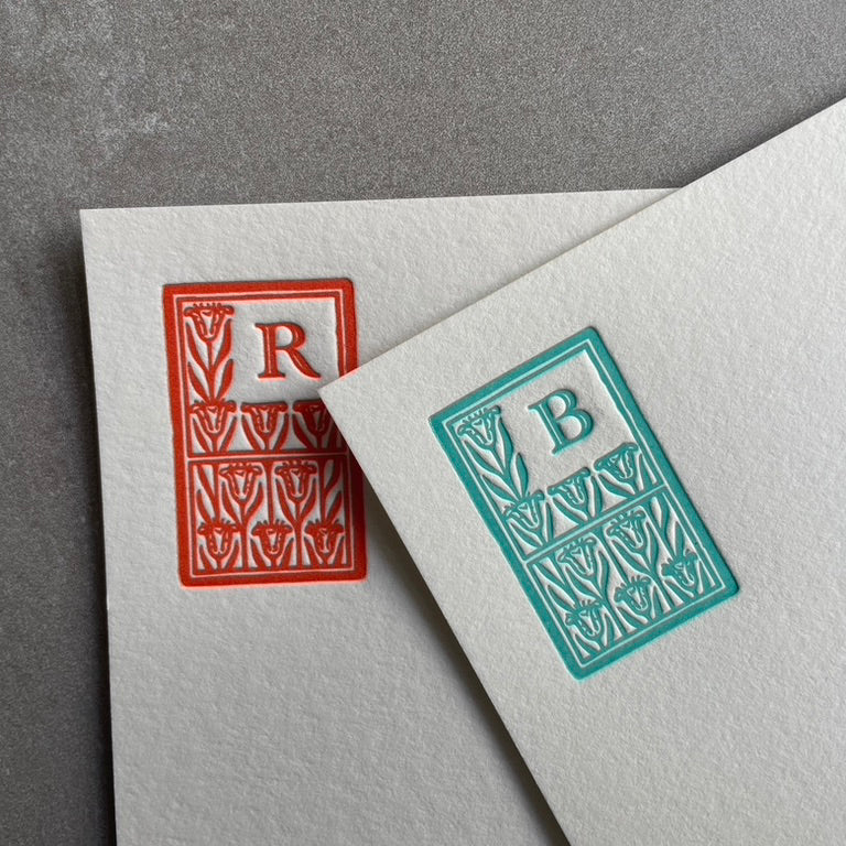 Art Deco: Custom Initial Letterpress Stationery. Personalized Notecards with Envelopes. - Hearty Greetings