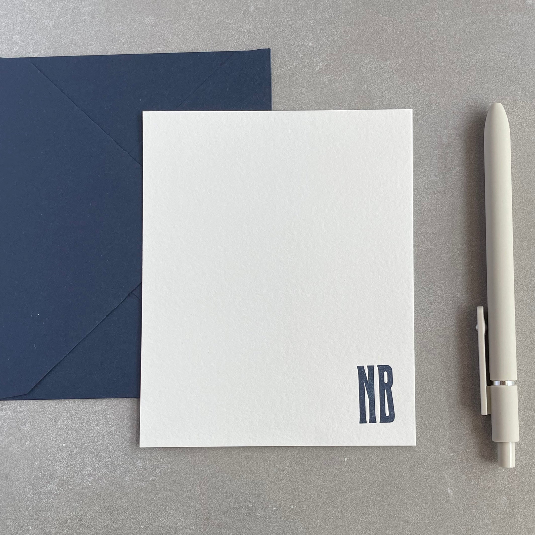 Cool Condensed: Custom Initial Letterpress Stationery. Personalized Notecards with Envelopes. - Hearty Greetings