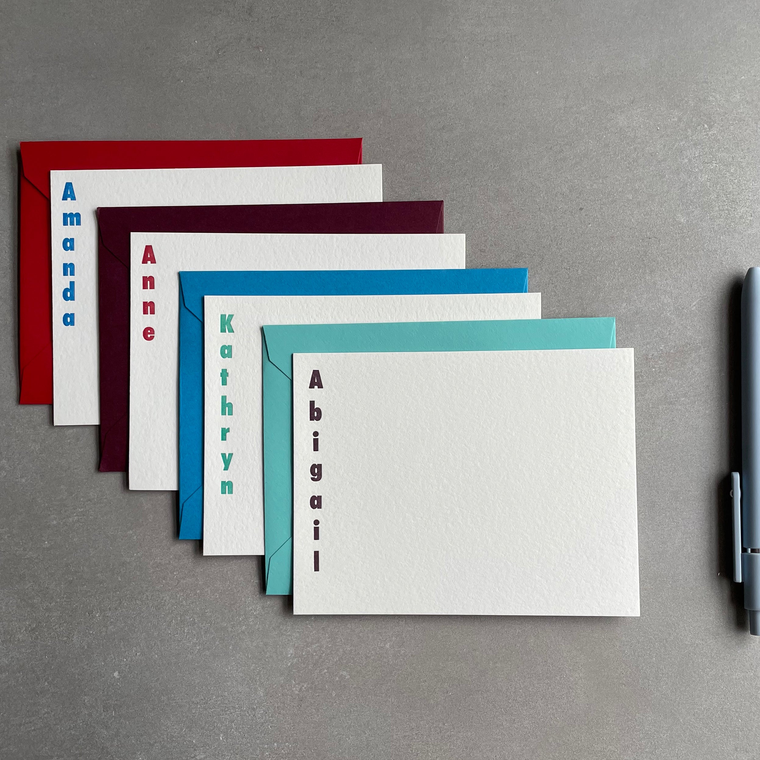 Tightrope: Custom Name Letterpress Stationery. Personalized Notecards with Envelopes. - Hearty Greetings