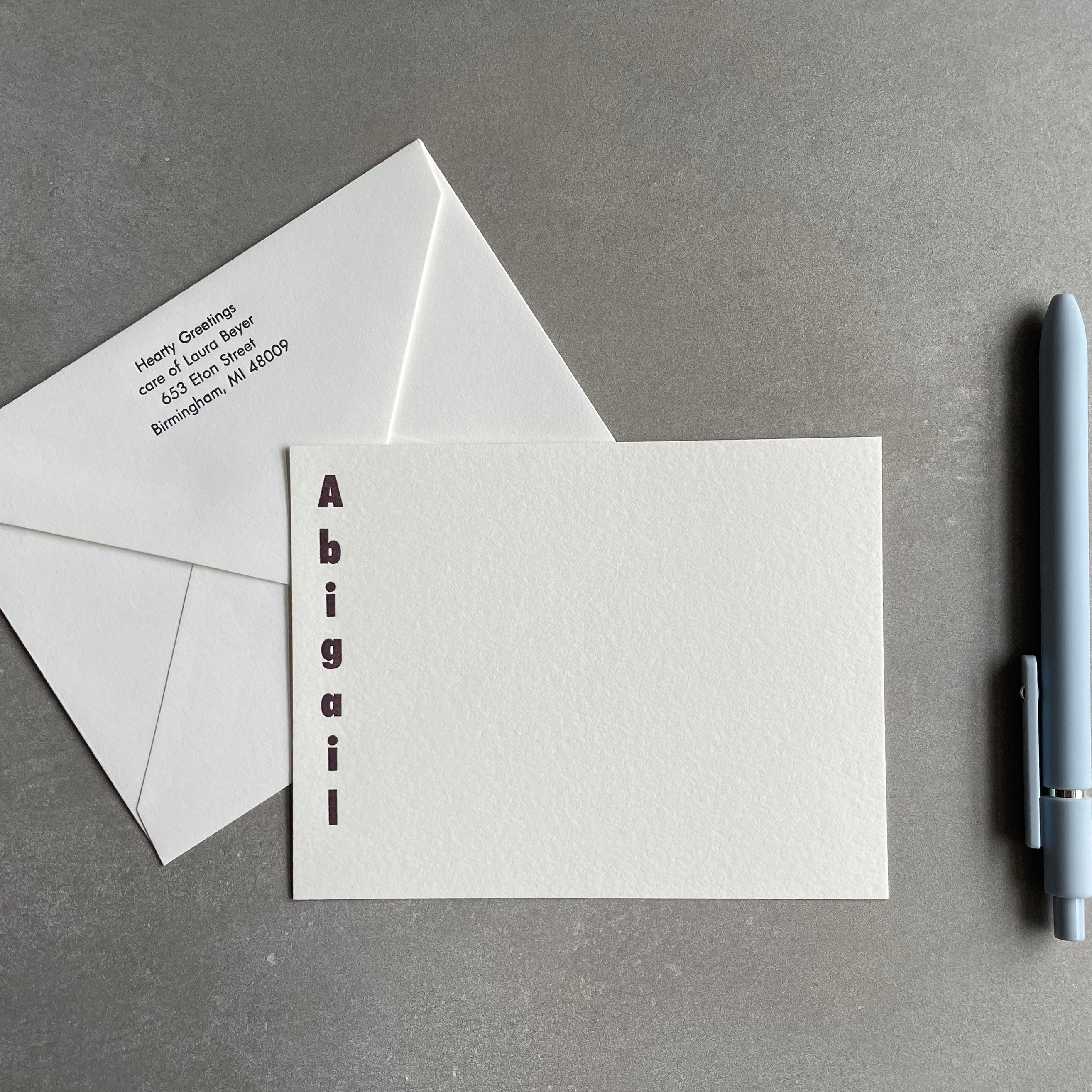 Tightrope: Custom Name Letterpress Stationery. Personalized Notecards with Envelopes. - Hearty Greetings