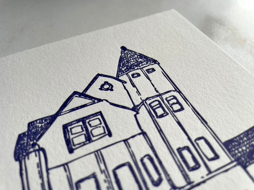 Set of 10, Victorian House Letterpress Folded Cards with Envelopes. Boxed card set. - Hearty Greetings