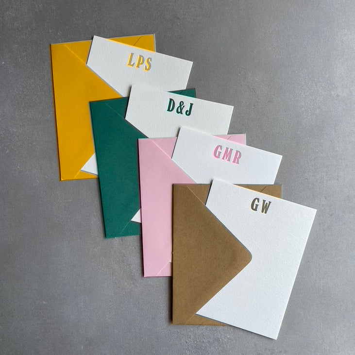 Lavish Letters: Custom Initial Letterpress Stationery. Personalized Notecards with Envelopes. - Hearty Greetings