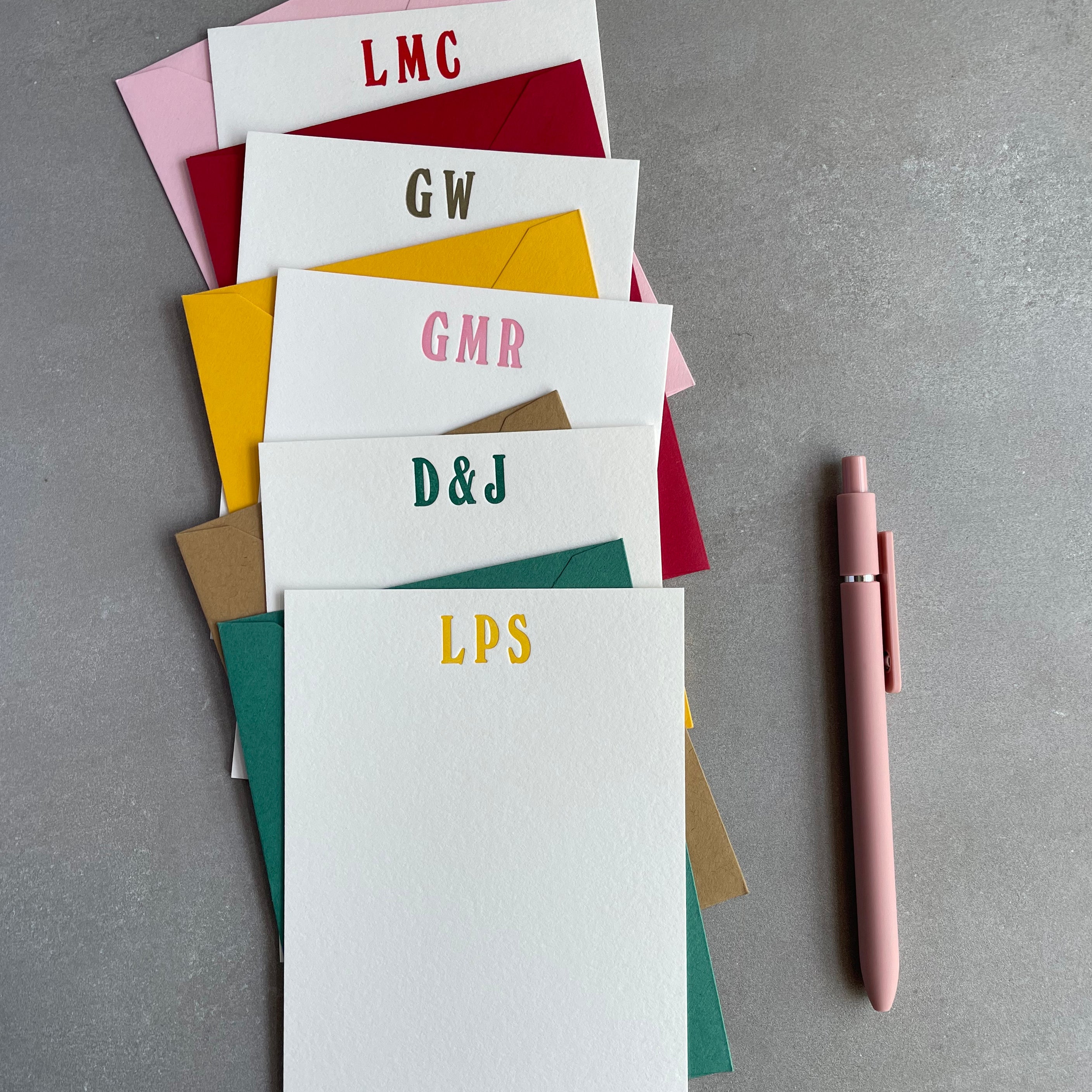 Lavish Letters: Custom Initial Letterpress Stationery. Personalized Notecards with Envelopes. - Hearty Greetings