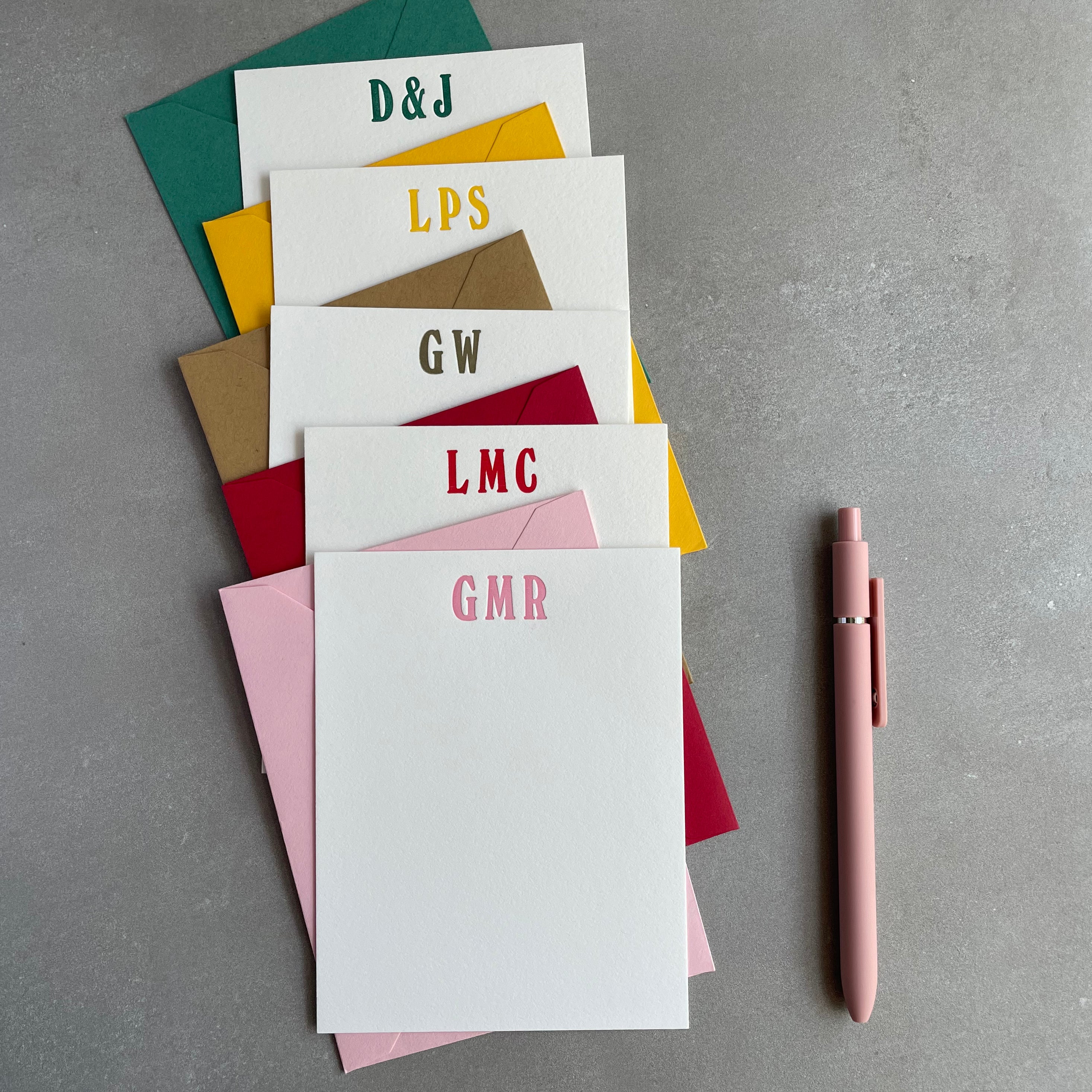 Lavish Letters: Custom Initial Letterpress Stationery. Personalized Notecards with Envelopes. - Hearty Greetings