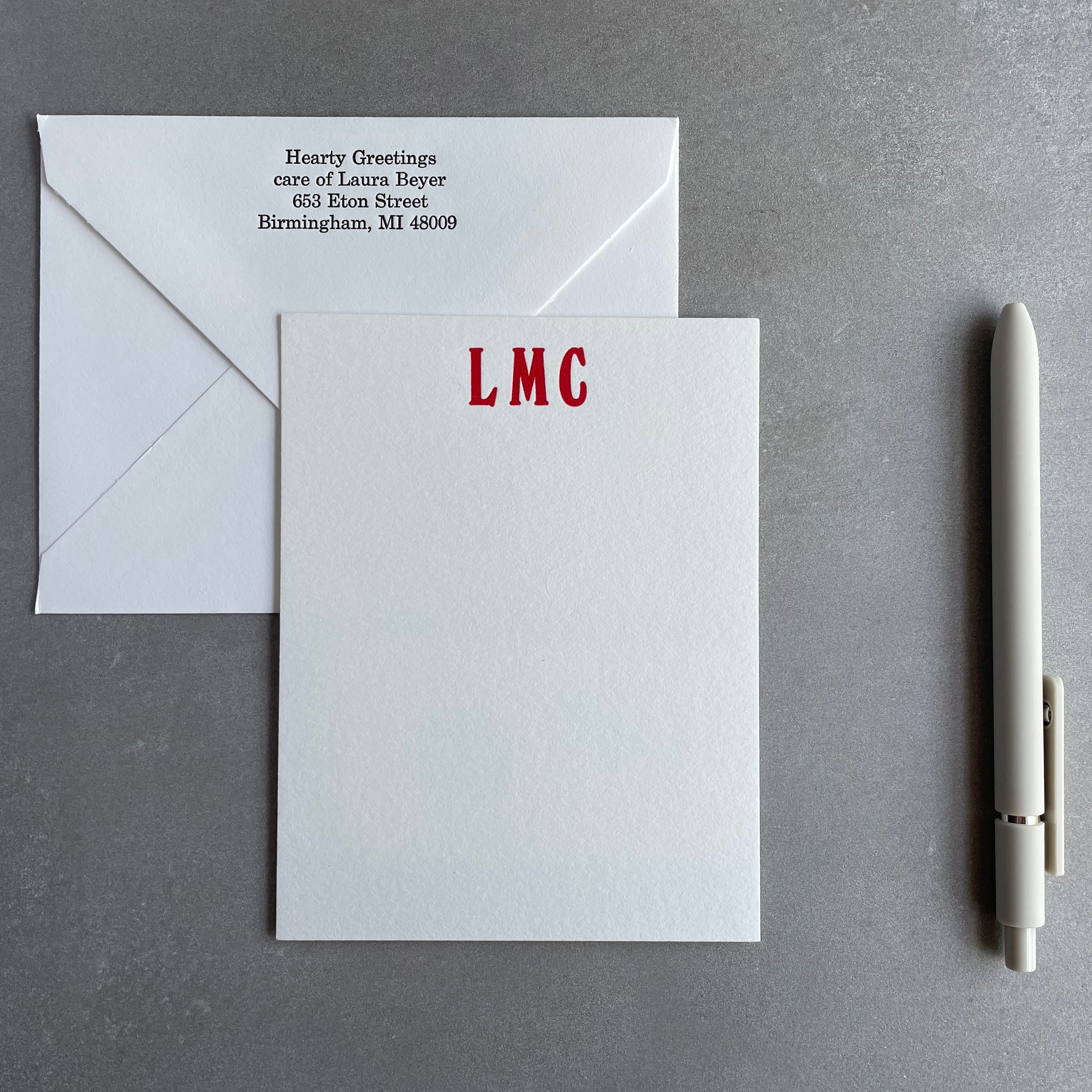 Lavish Letters: Custom Initial Letterpress Stationery. Personalized Notecards with Envelopes. - Hearty Greetings