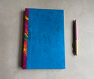 Hand bound Journal with Blue Cover. Hardcover, unique handmade book with decorative binding. - Hearty Greetings