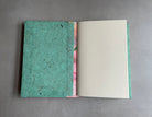 Hand bound Journal with Green Cover. Hardcover, unique handmade book with decorative binding. - Hearty Greetings