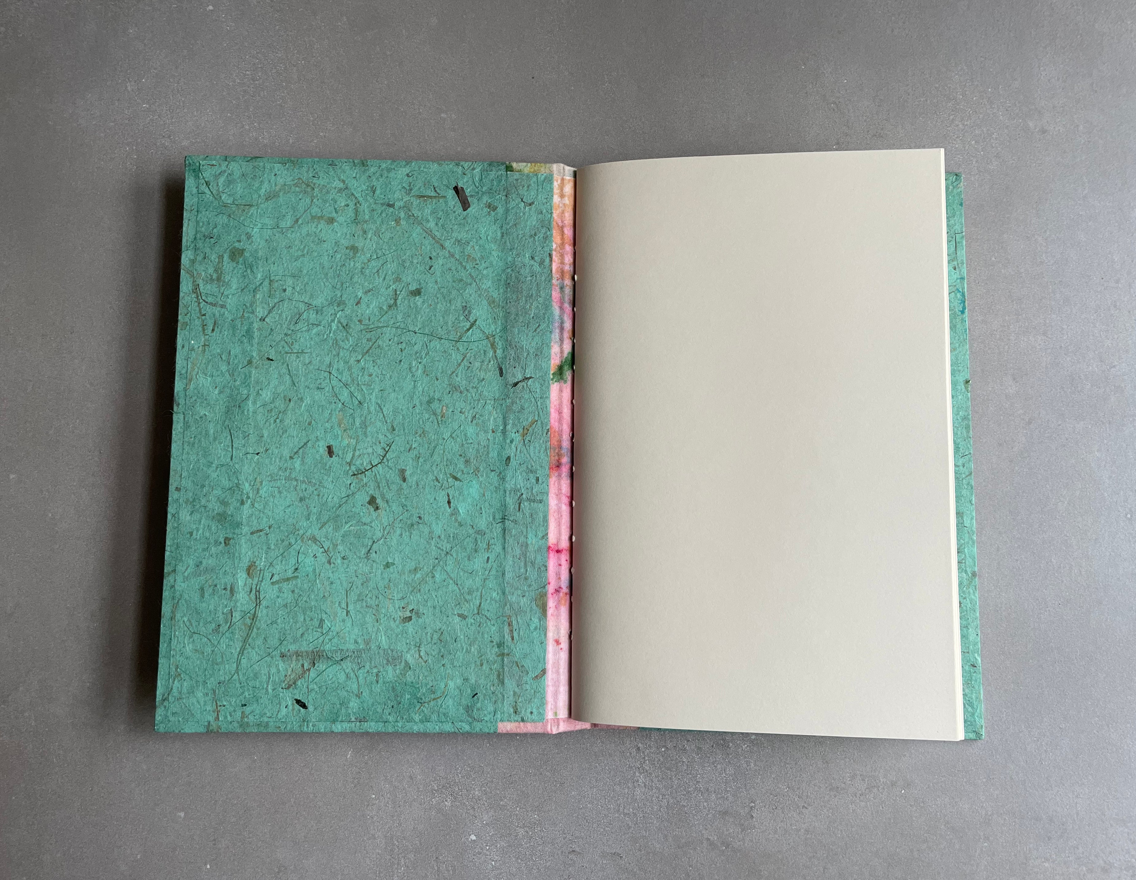 Hand bound Journal with Green Cover. Hardcover, unique handmade book with decorative binding. - Hearty Greetings