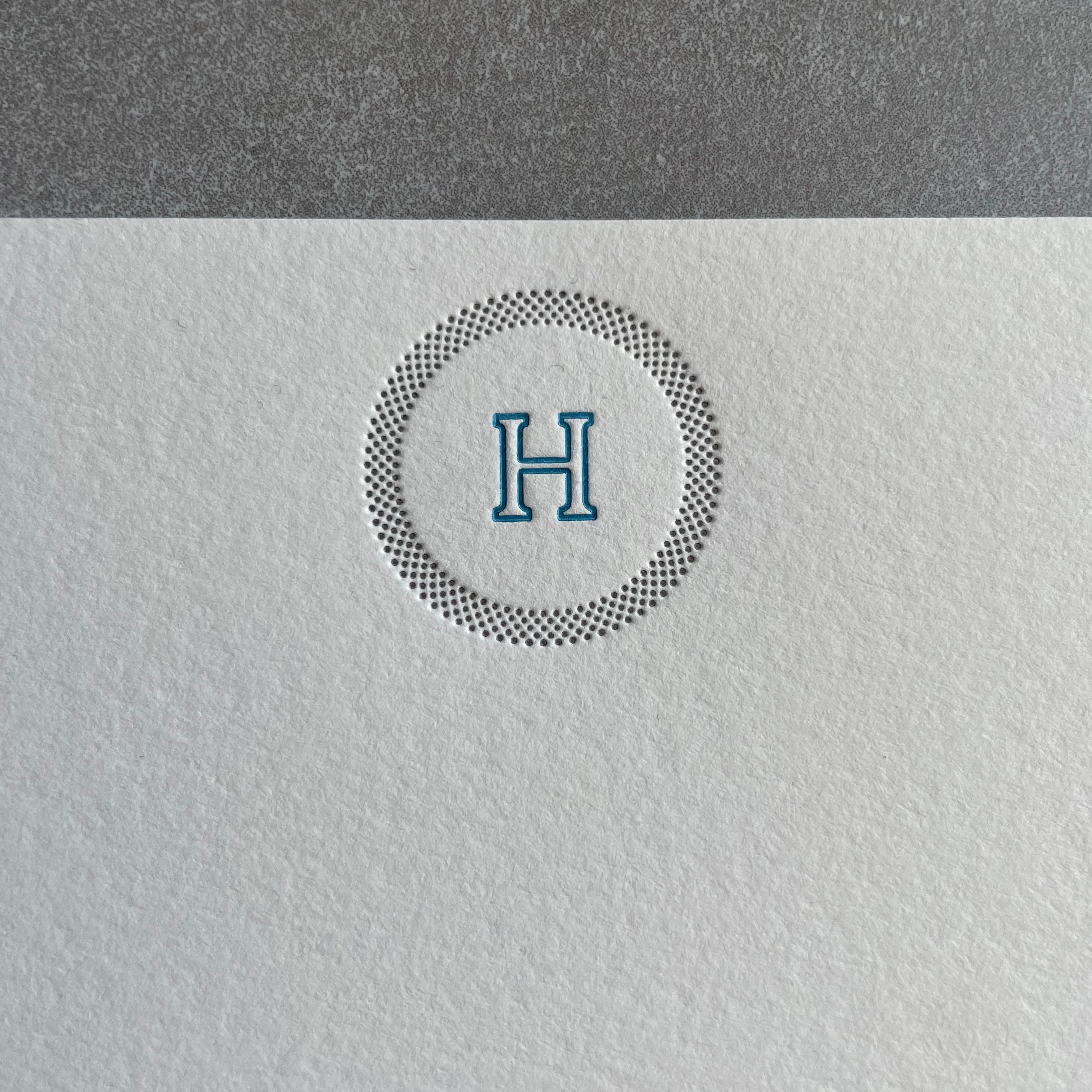 Simple Circle: 2 Color, Custom Initial Letterpress Stationery. Personalized Notecards with Envelopes. - Hearty Greetings