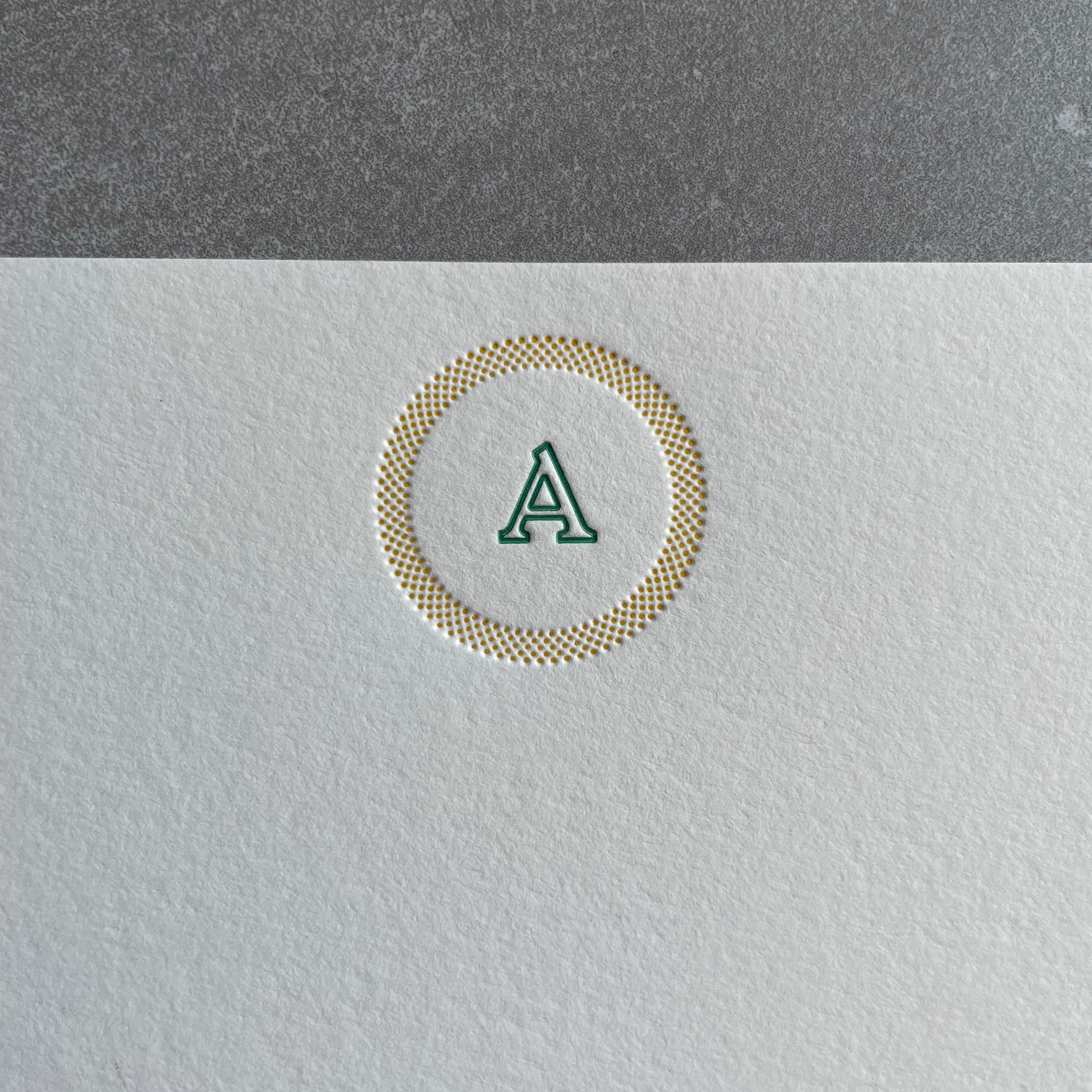 Simple Circle: 2 Color, Custom Initial Letterpress Stationery. Personalized Notecards with Envelopes. - Hearty Greetings