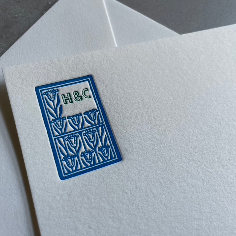 Art Deco: 2 Color, Custom Initial Letterpress Stationery. Personalized Notecards with Envelopes. - Hearty Greetings