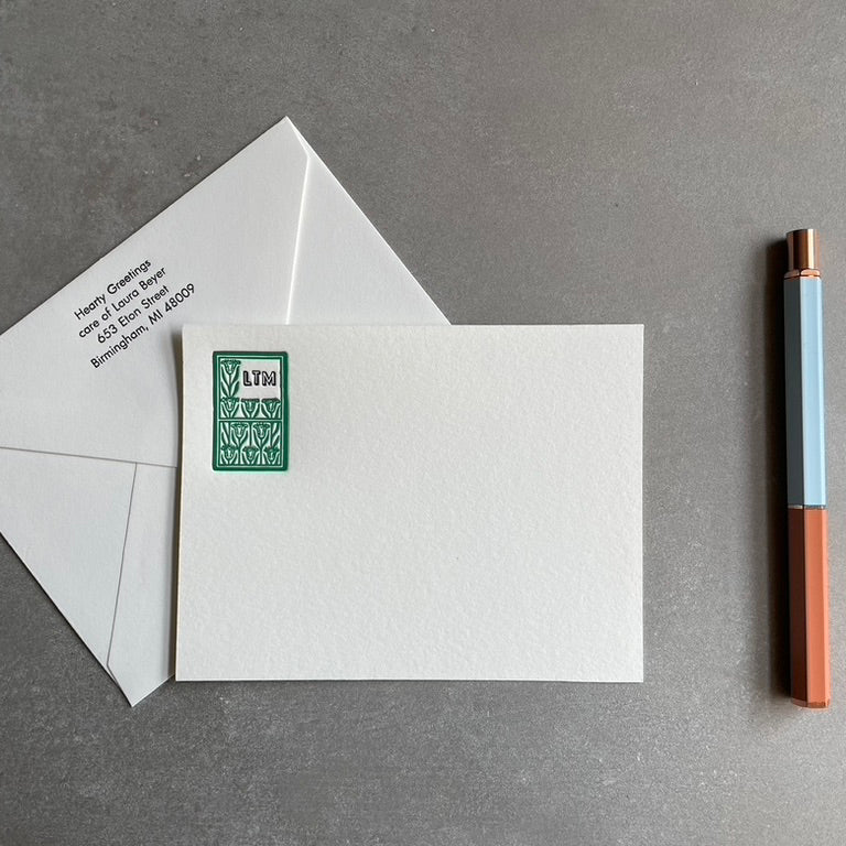 Art Deco: 2 Color, Custom Initial Letterpress Stationery. Personalized Notecards with Envelopes. - Hearty Greetings