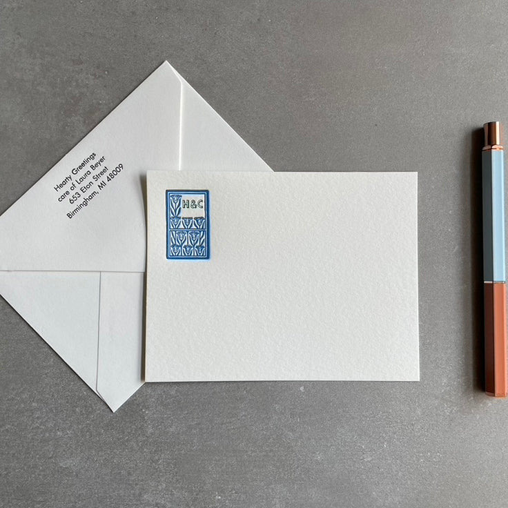 Art Deco: 2 Color, Custom Initial Letterpress Stationery. Personalized Notecards with Envelopes. - Hearty Greetings