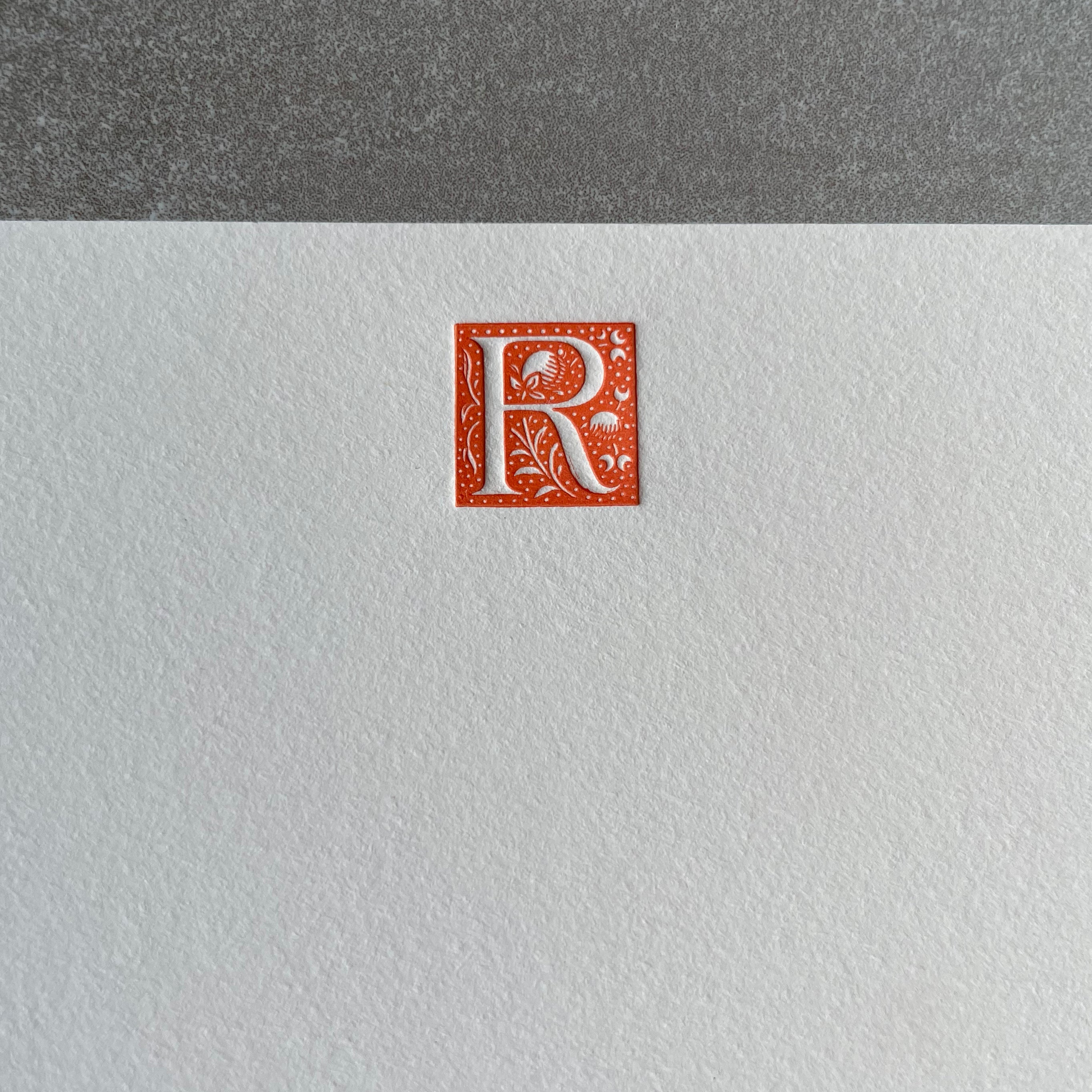 Storybook: Custom Initial Letterpress Stationery. Personalized Notecards with Envelopes. - Hearty Greetings