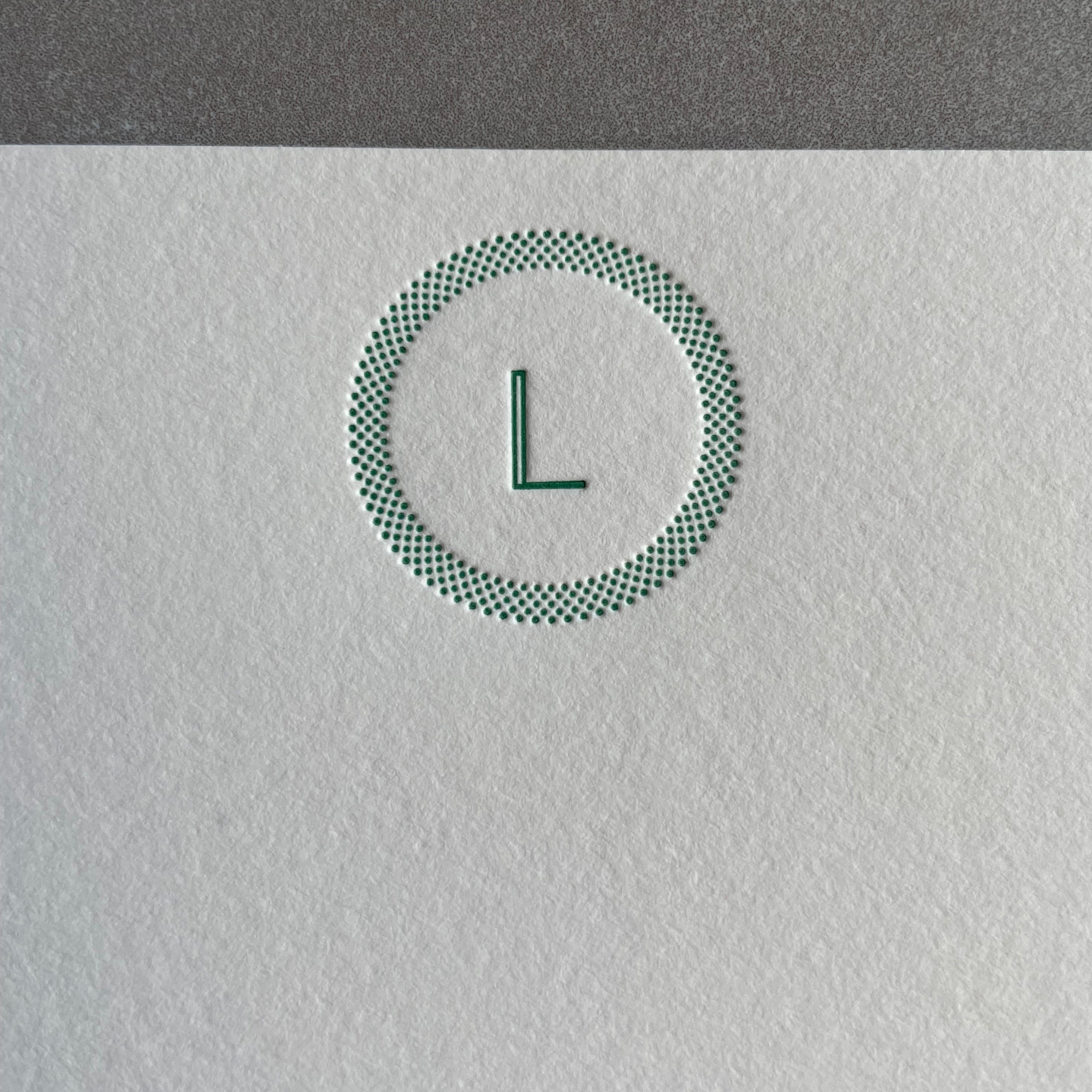 Simple Circle: Custom Initial Letterpress Stationery. Personalized Notecards with Envelopes. - Hearty Greetings