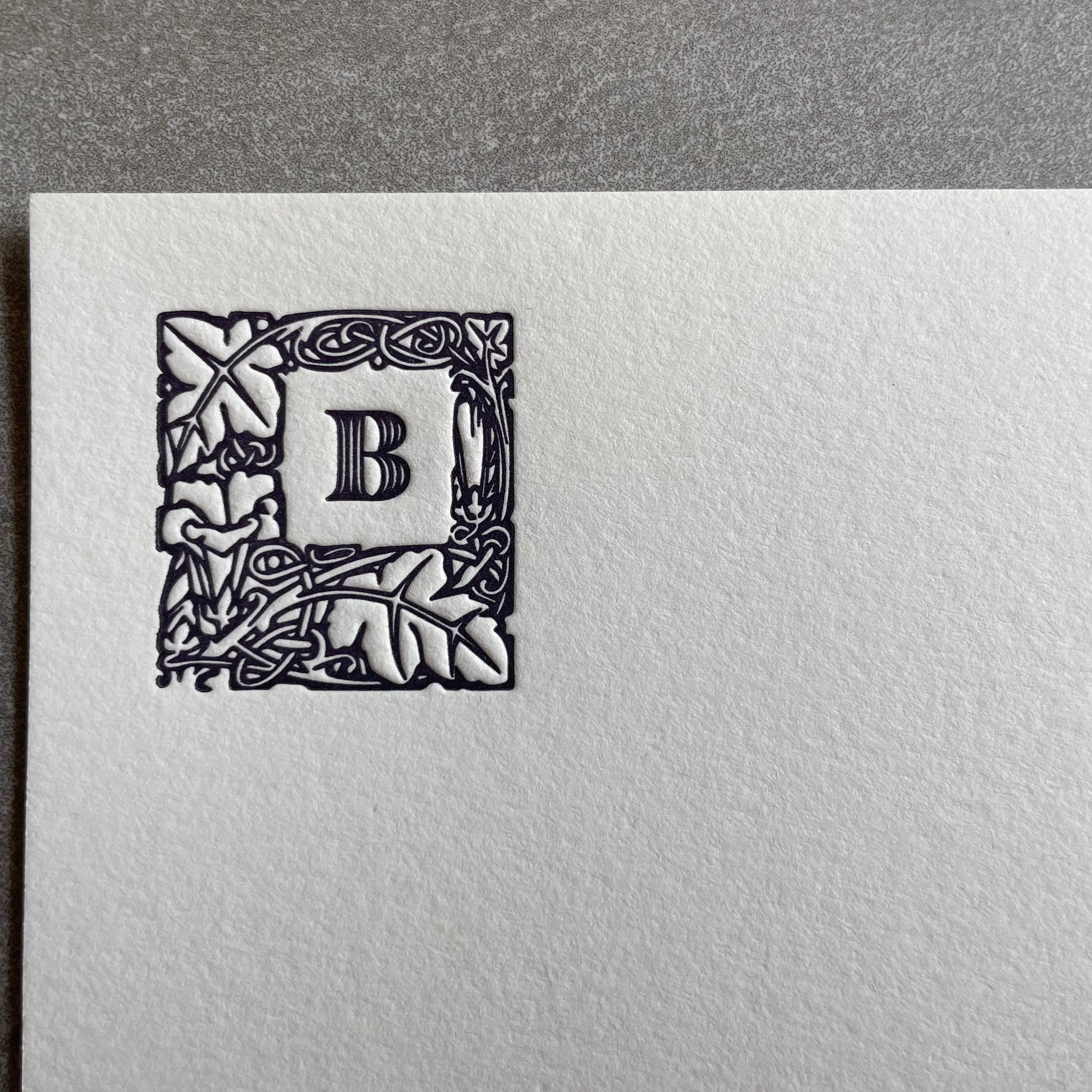 Lovely Leaf: Custom Initial Letterpress Stationery. Personalized Notecards with Envelopes. - Hearty Greetings