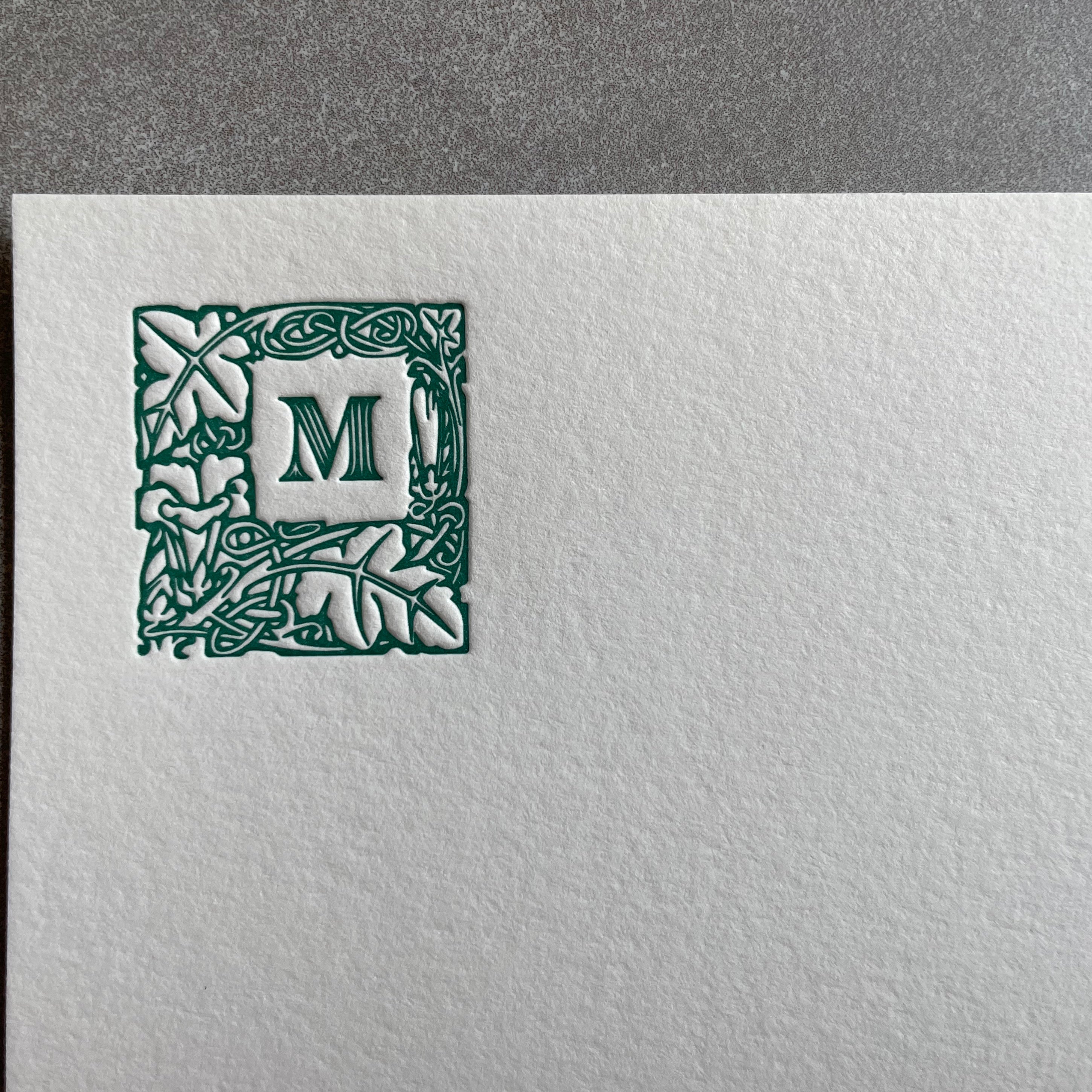 Lovely Leaf: Custom Initial Letterpress Stationery. Personalized Notecards with Envelopes. - Hearty Greetings