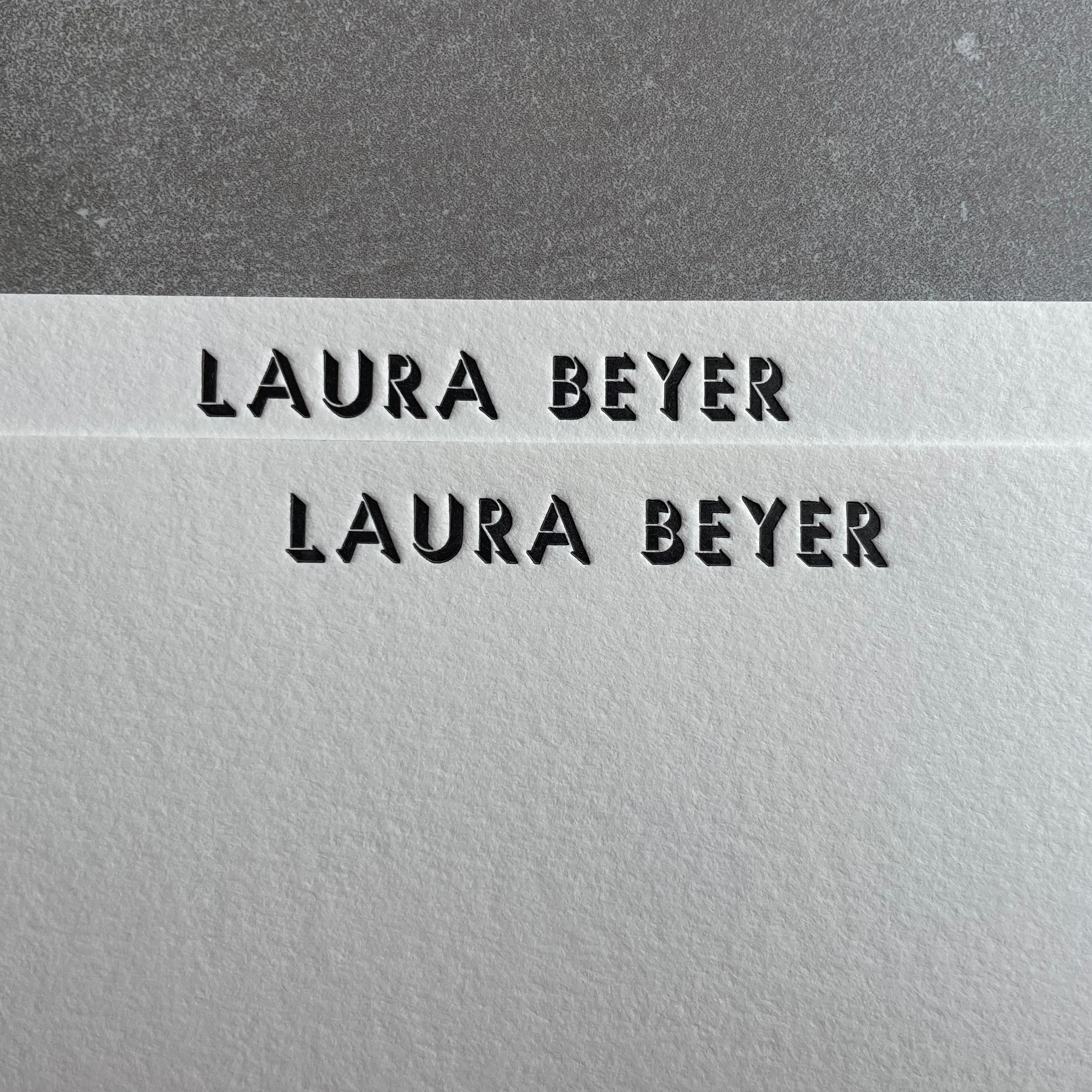 Shadow: Custom Name Letterpress Stationery. Personalized Notecards with Envelopes. - Hearty Greetings